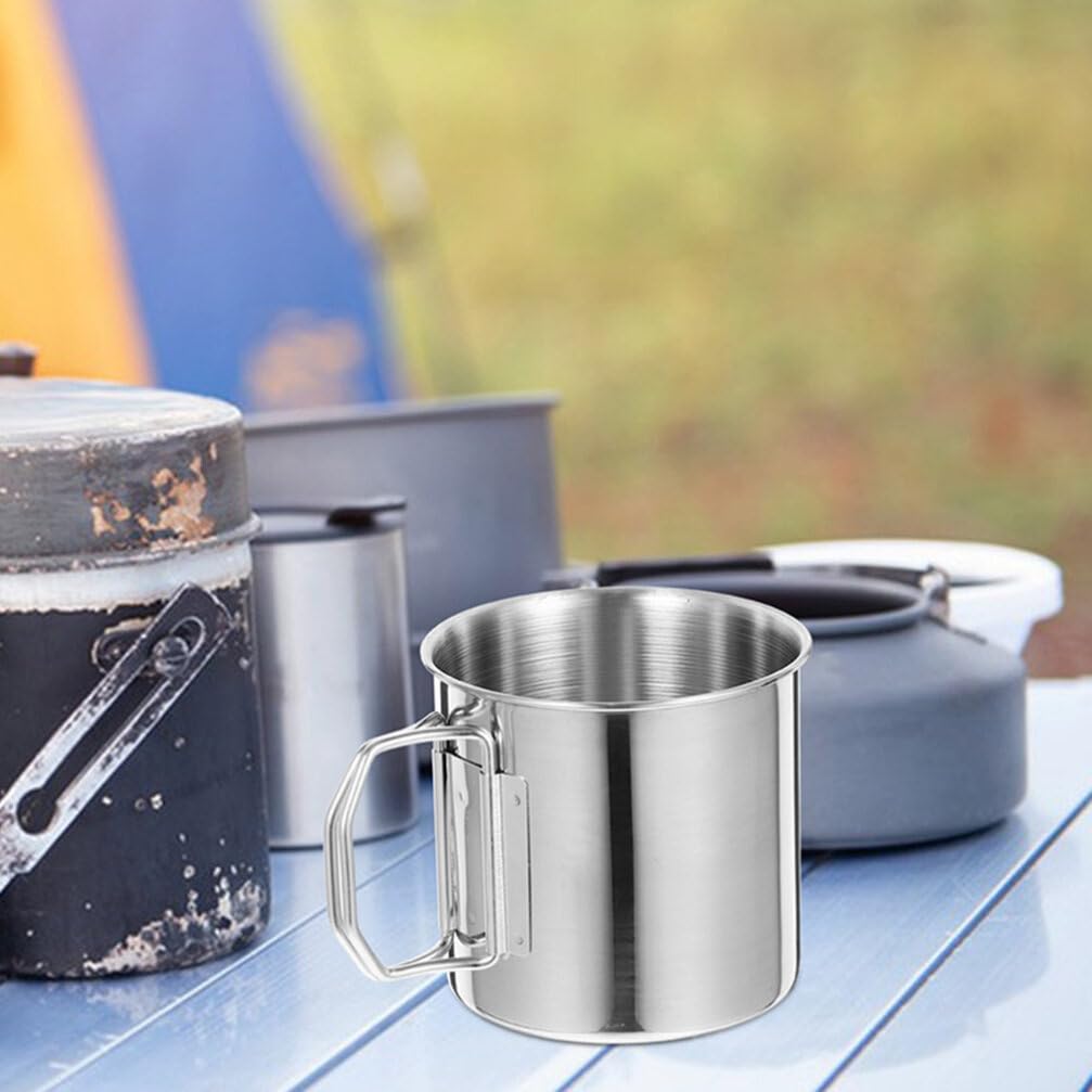 BESPORTBLE 2 Tazas Portátiles de Acero Inoxidable Fáciles de Limpiar con Asa Plegable Pack de 2 Unidades para Beber al Aire Libre Ideales para Camping y Picnic