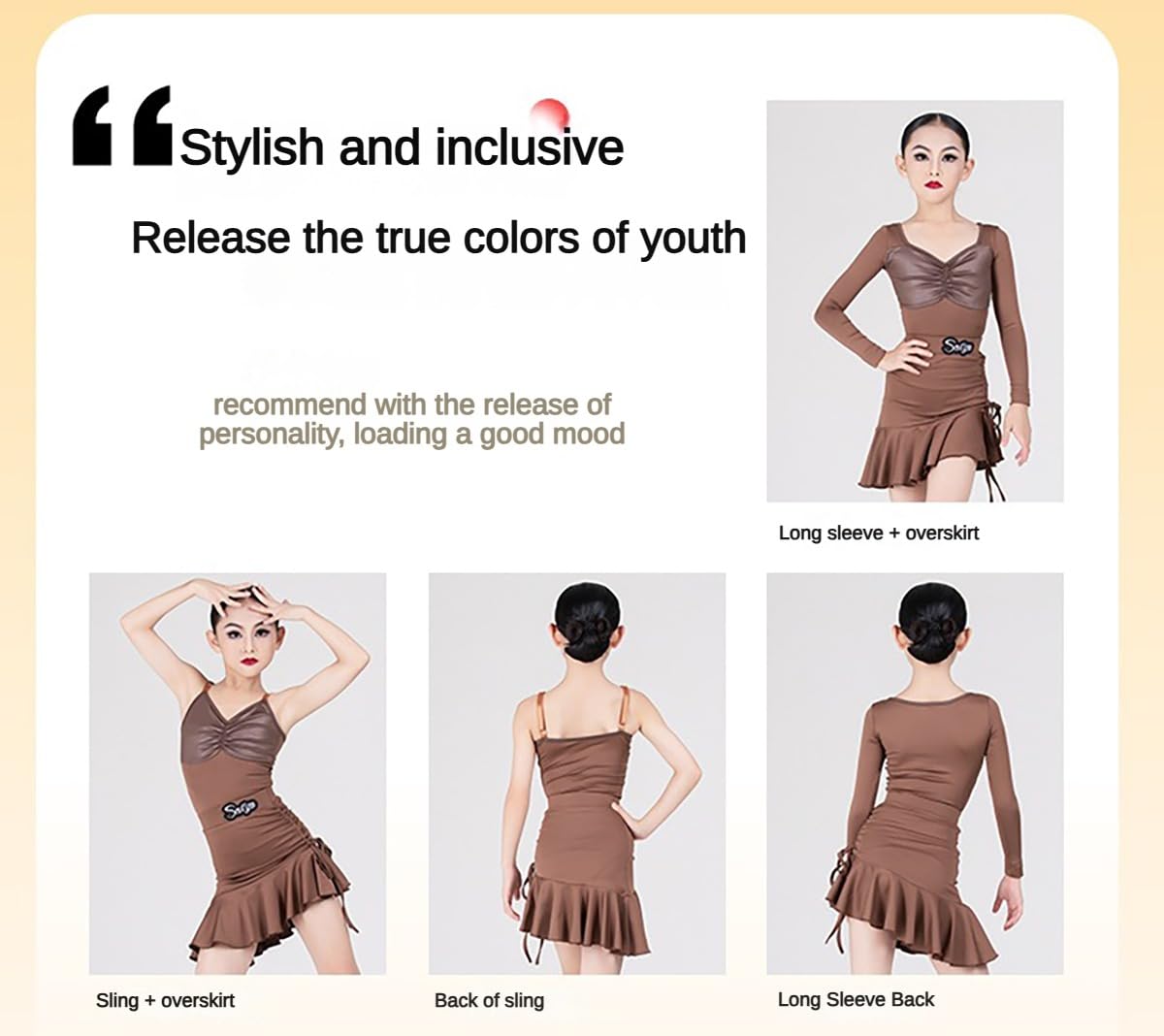 Abito da Ballo Latino per Ragazze Abbigliamento Professionale per Spettacoli di Danza Adatto per Tango Cha Cha Salsa Balli Sociali Gonna Abbigliamento per Allenamento Quotidiano