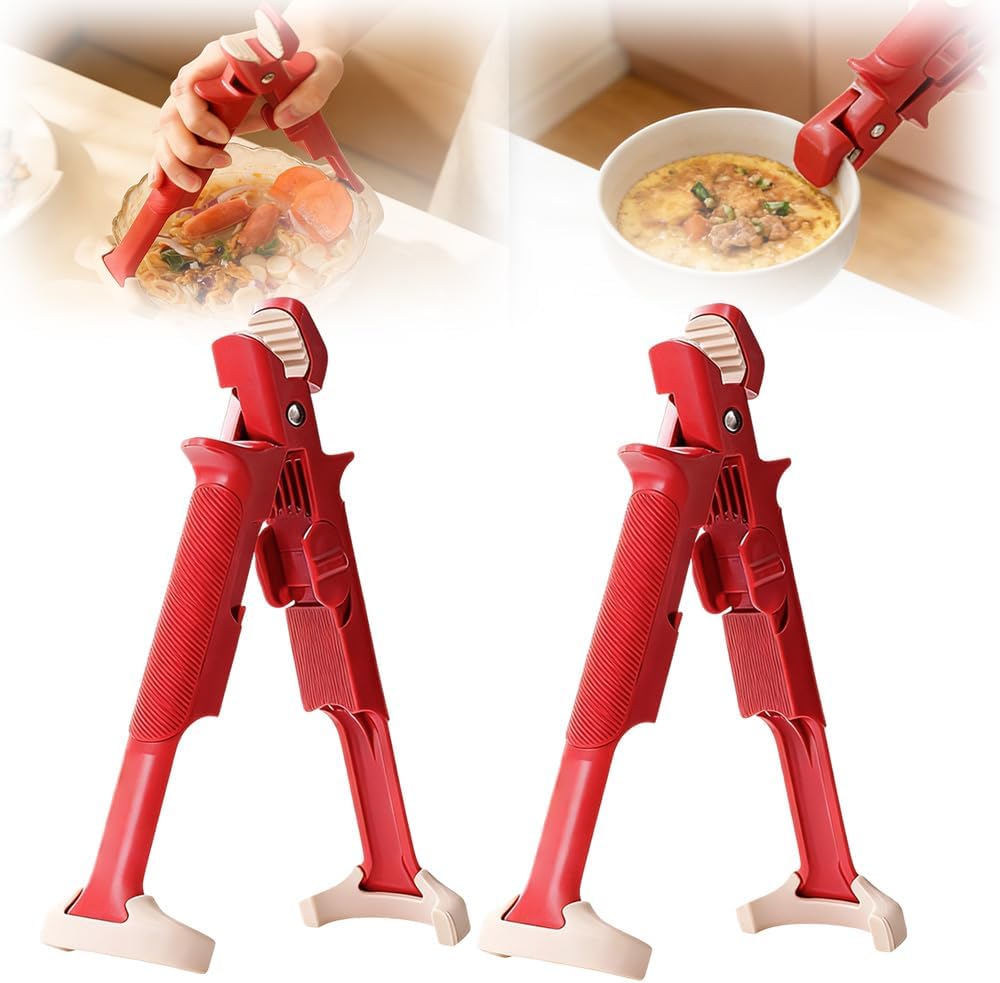 2-in-1 Multi-Purpose Anti-Scald Bowl Holder Clip for Kitchen, 2026 New Anti-Scald hot Plate Gripper Tongs for Kitchen, Heat Resistant Plate Lifter for Oven, Non Slip Easy Tongs for Cooking (Red-2PCS)