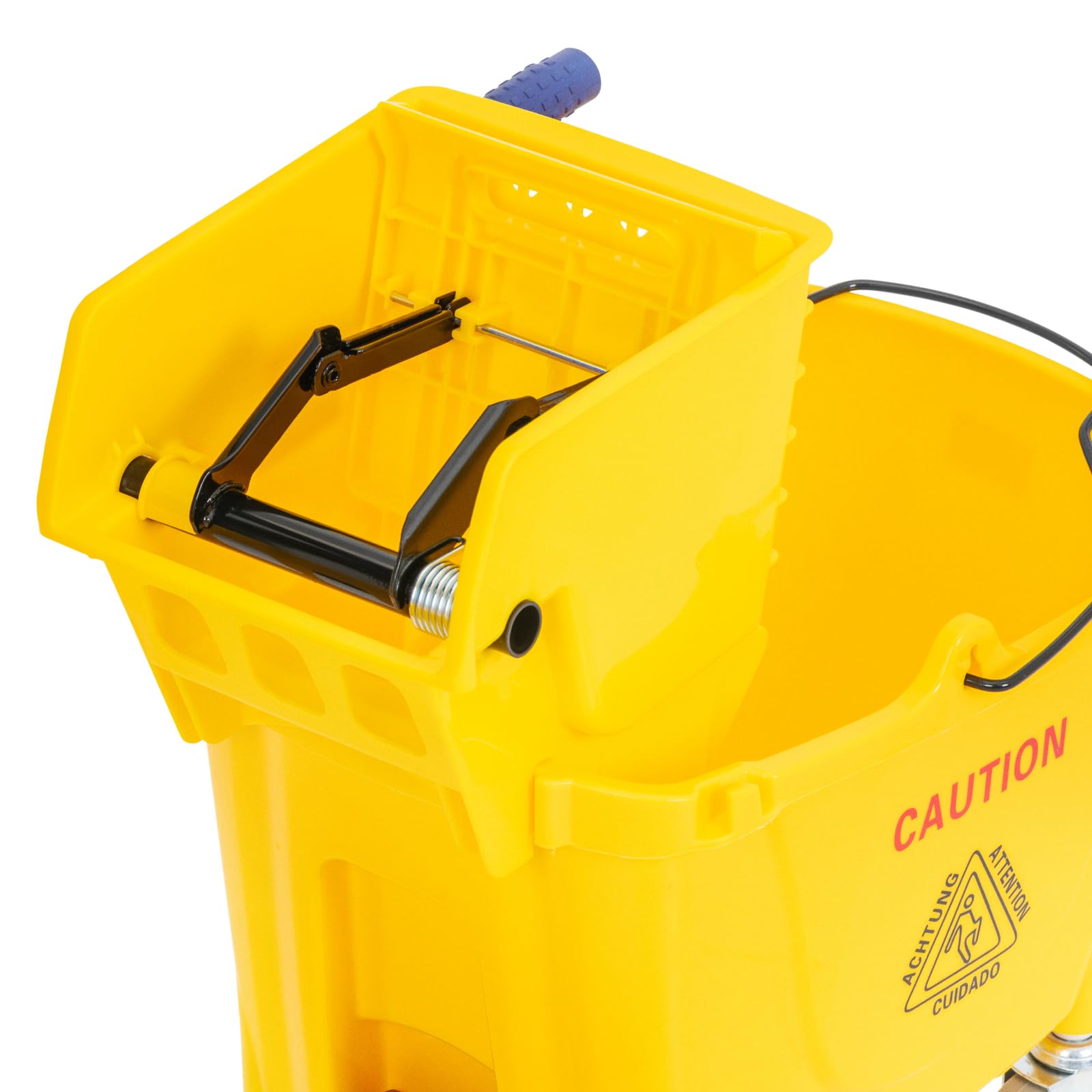 Carro de Limpieza con Prensa y Cubo de 32 L Prensa con Mango Engomado para Mopa hasta 130 mm 4 Ruedas Carro de limpieza industrial Carro de fregar para hostelería Carrito para fregar suelos