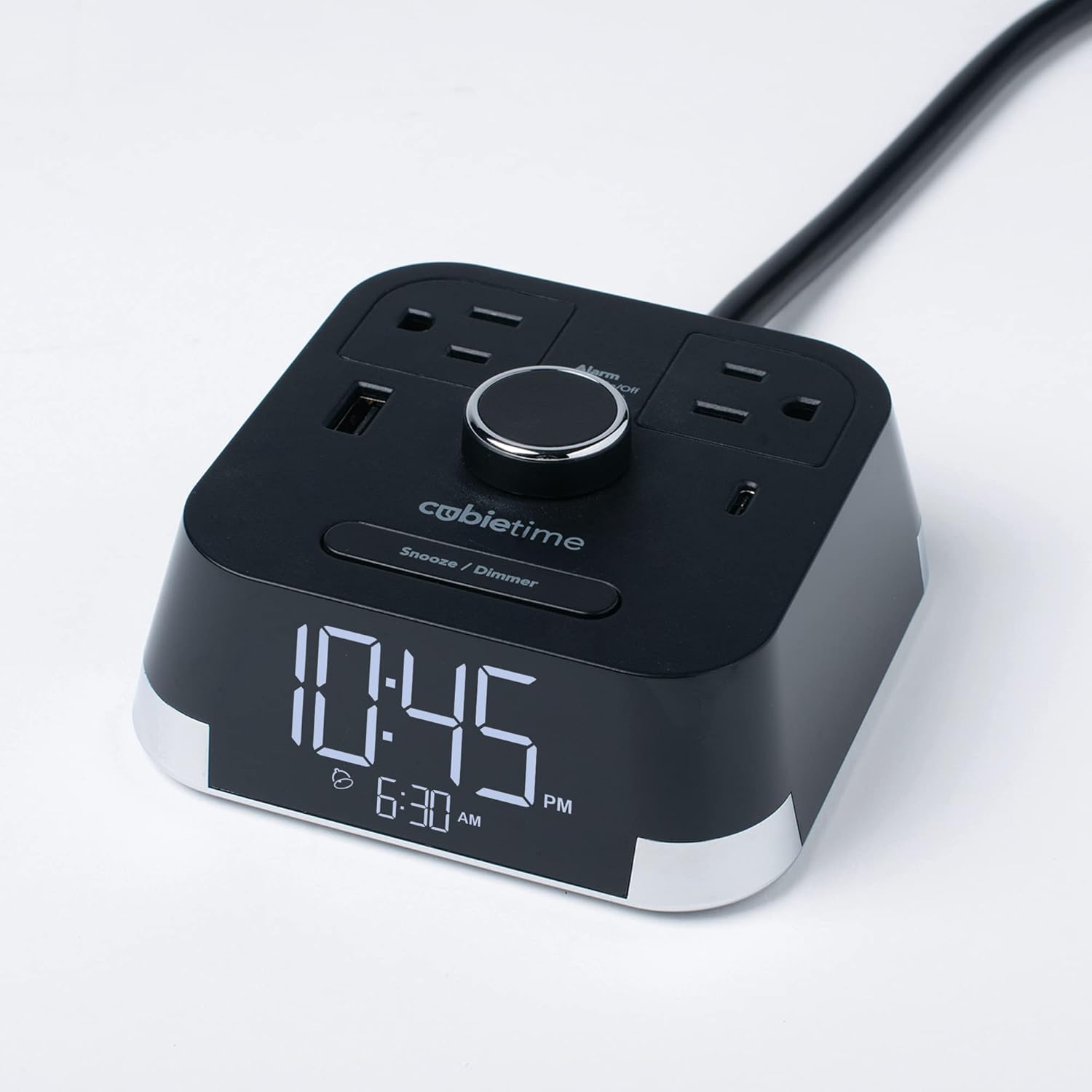 CubieTime Alarm Clock Charger w/ 2 USB Ports and 2 Outlets Charging