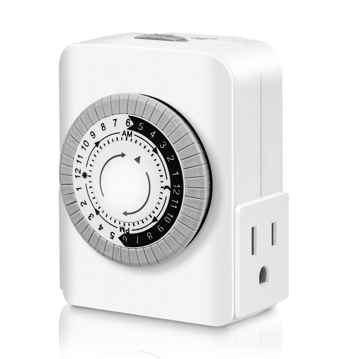 Minuteur de prise, minuteur pour prises d'intérieur avec double prise à 3 broches, cycle marche/arrêt quotidien de 24 heures et 30 minutes, minuterie mécanique enfichable pour