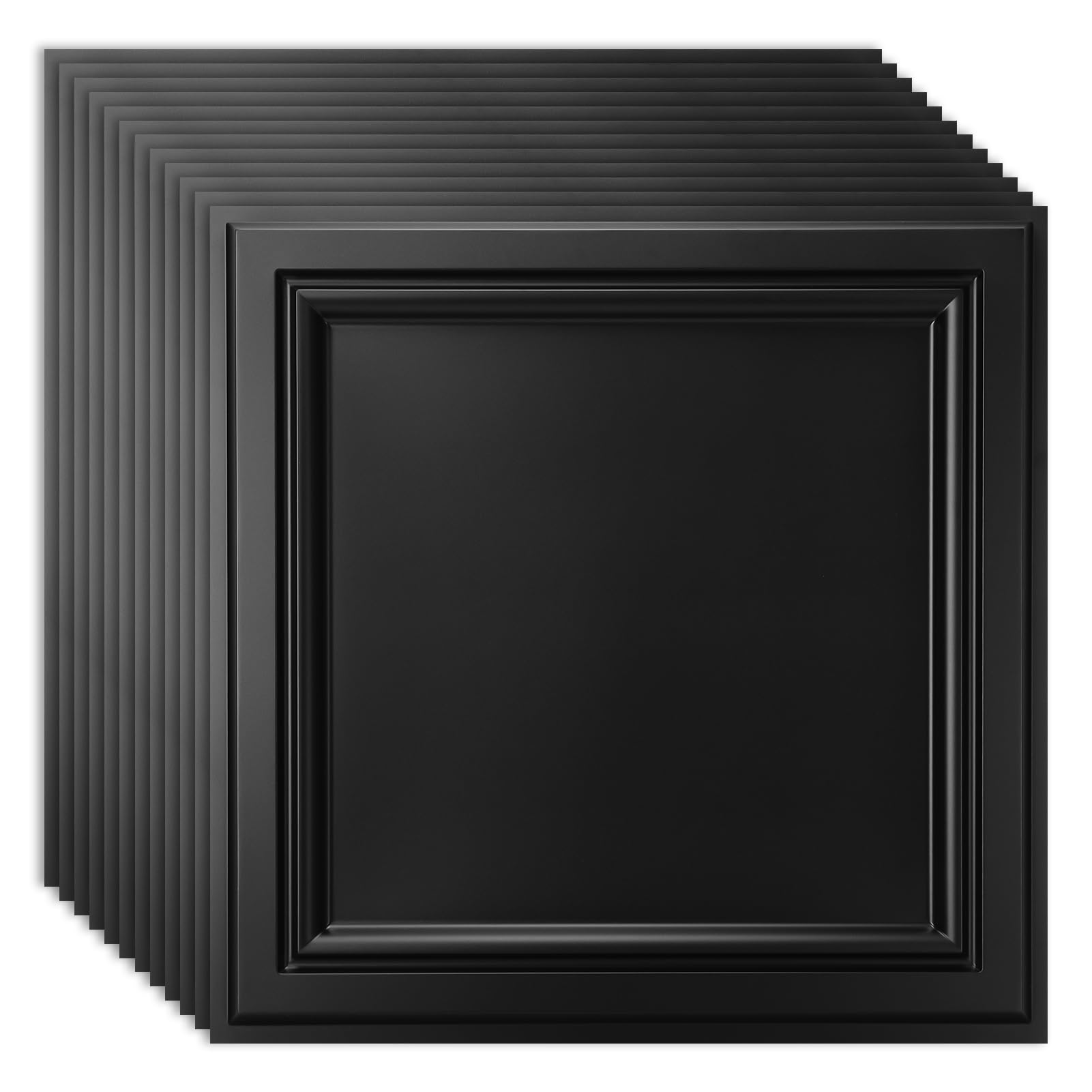 Art3d 12 Pack PVC Ceiling Tiles 24x24 Inches Waterproof Drop Ceiling Tiles/Wall Panels for Interior Wall Decor, Covers 48 Sq.,ft, Matte Black