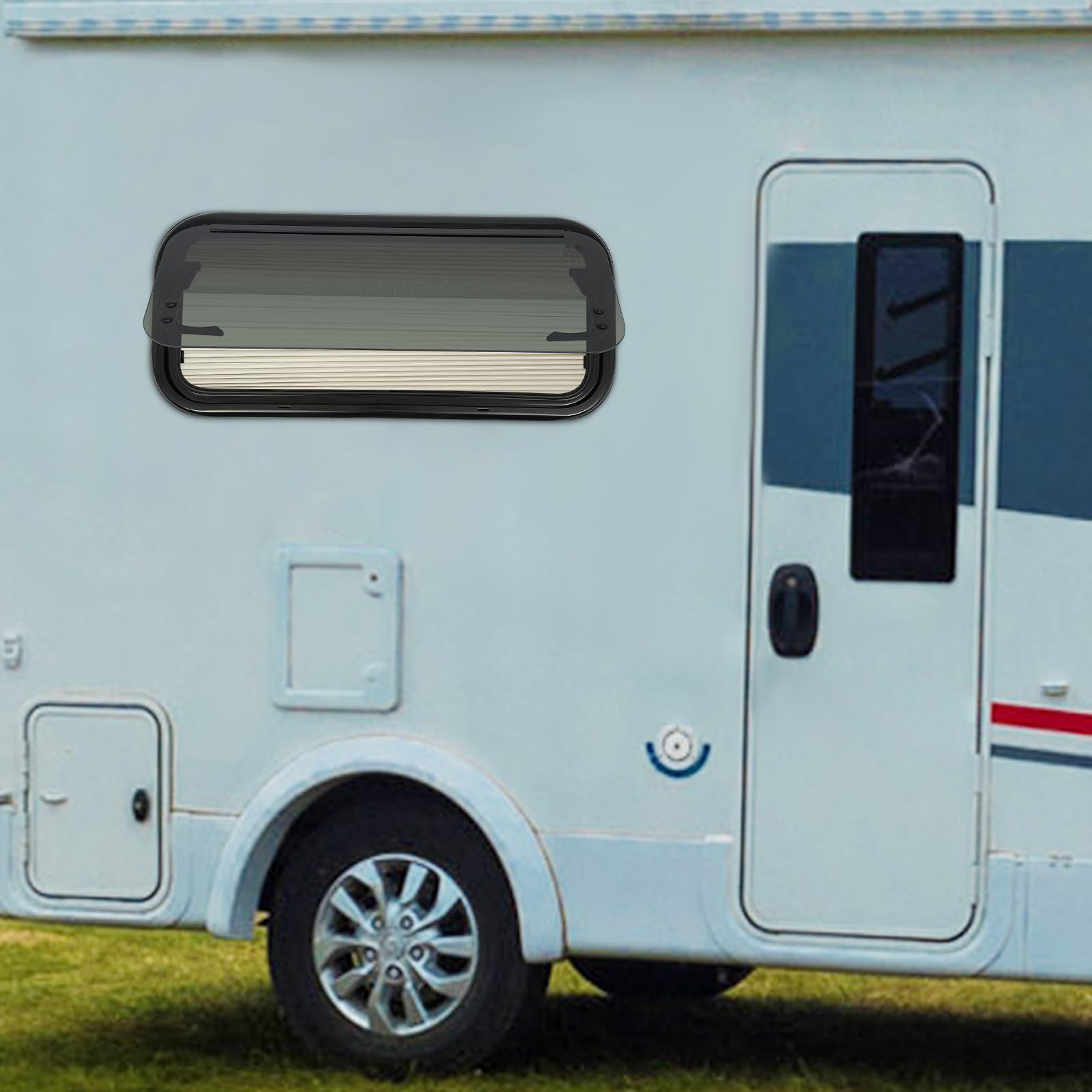 Finestra espositiva RV per camper con zanzariera e oscuramento, angolo di apertura regolabile 0-85° Finestra esterna push RV per camper, roulotte e furgoni (700x300mm)