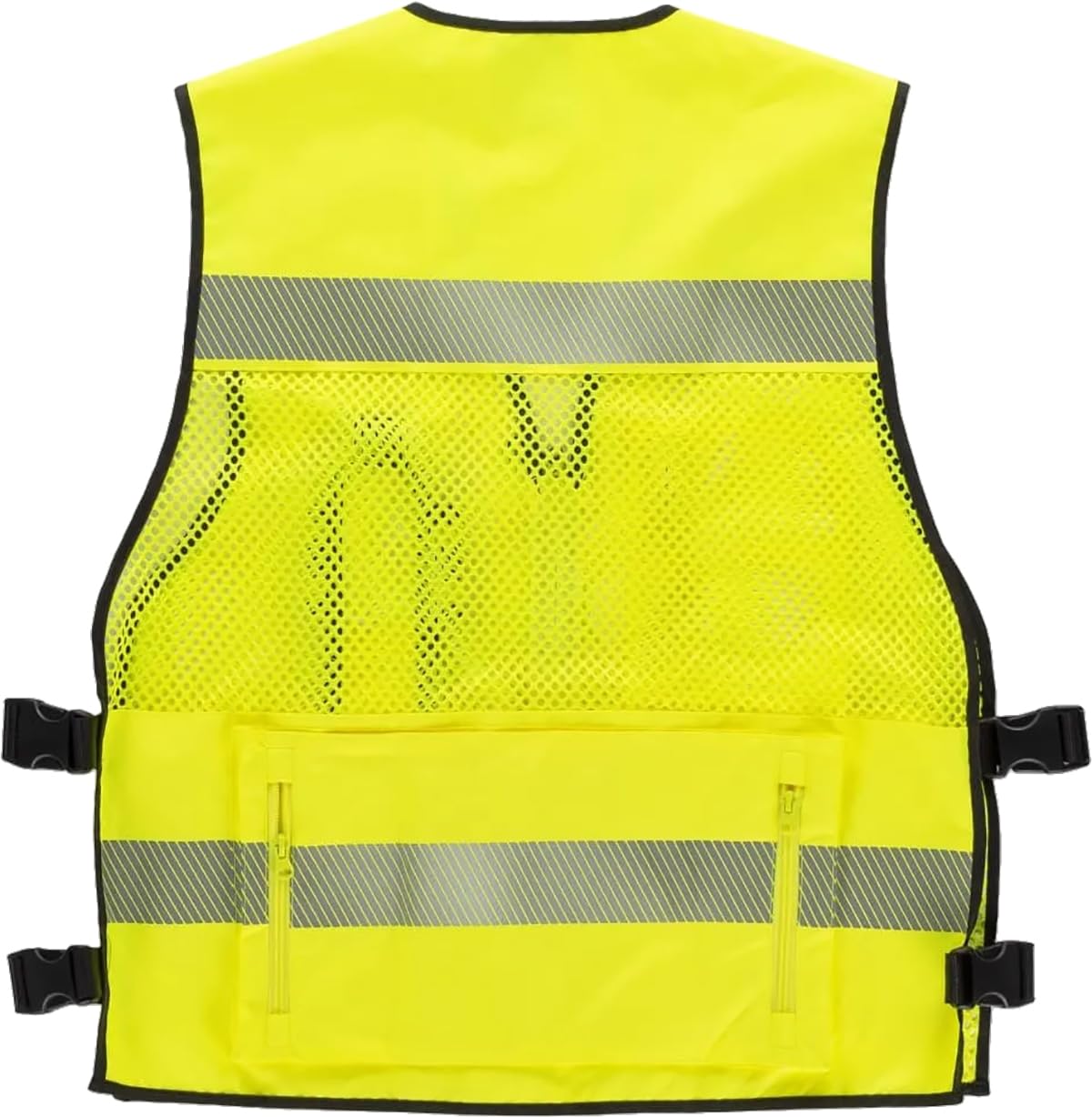 WORKTEAM Chaleco de Alta Visibilidad con Rejilla Transpirable, Cintas Reflectantes Segmentadas, Ajustes Laterales y Multibolsillos Unisex