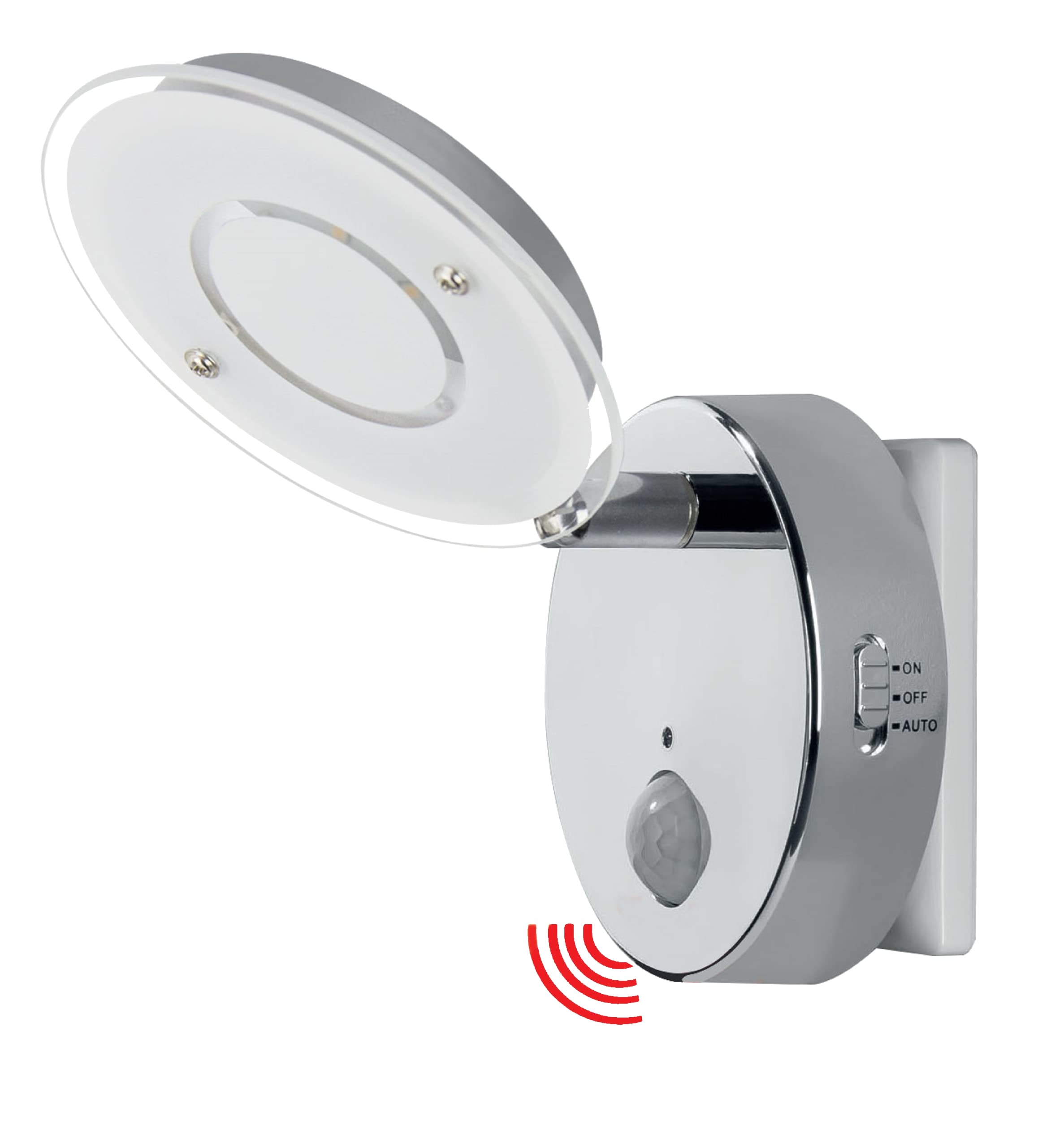 Trango 2er Pack 2636-028 LED Sensor Nachtlicht *NITE* in Chrom mit Automatikfunktion direkt 230V mit Bewegungssensor I Sicherheitslicht I Steckdose Lampe I Wandlampe I Orientierungslicht I Nachtlampe