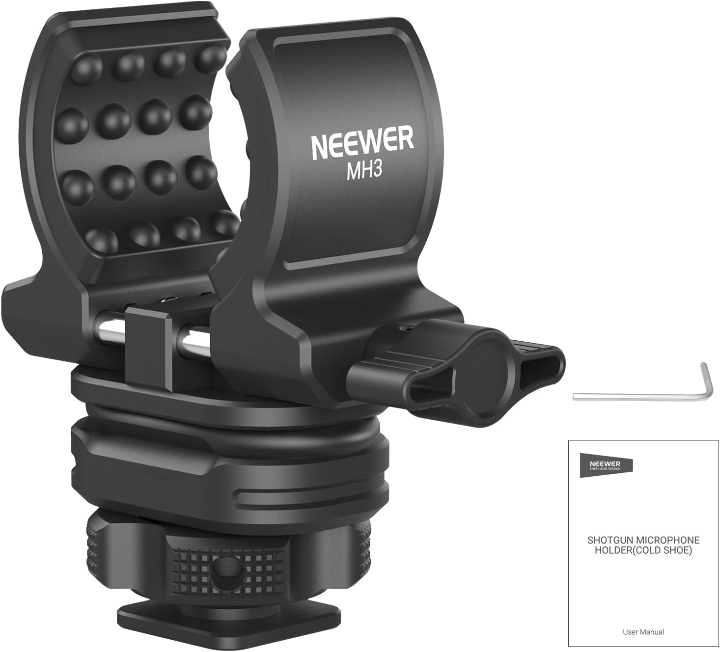 NEEWER Microphone Holder with Cold Shoe Adapter, Noise Reducing Shock Absorbing Mic Mount Accessories with Built in Silicone Pads, for Mics of 0.7" to 1" (19 to 25mm) in Diameter, MH3