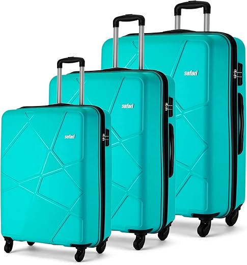Safari Pentagon 3 Pc Set 55, 65 & 75 Cms- Small, Medium & Large Polypropylene (Pp) Hard Sided 4 Wheels 360 Degree Rotation Luggage Set/Speed_Wheel Suitcase Set/Trolley Bag Set (Cyan Blue)