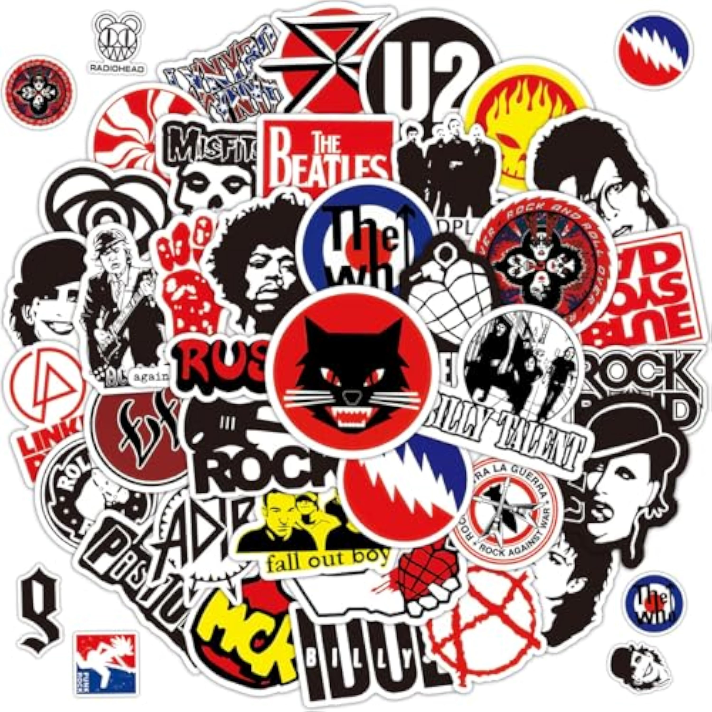 100 Pegatinas de Rock Banda, Cool Metal Punk MúSica Pegatinas, Moda Hip-Hop Graffiti Pegatinas, Pegatinas de Vinilo de Bomba, para Laptop Skateboard Guitarra Monopatín, Adolescentes Adultos