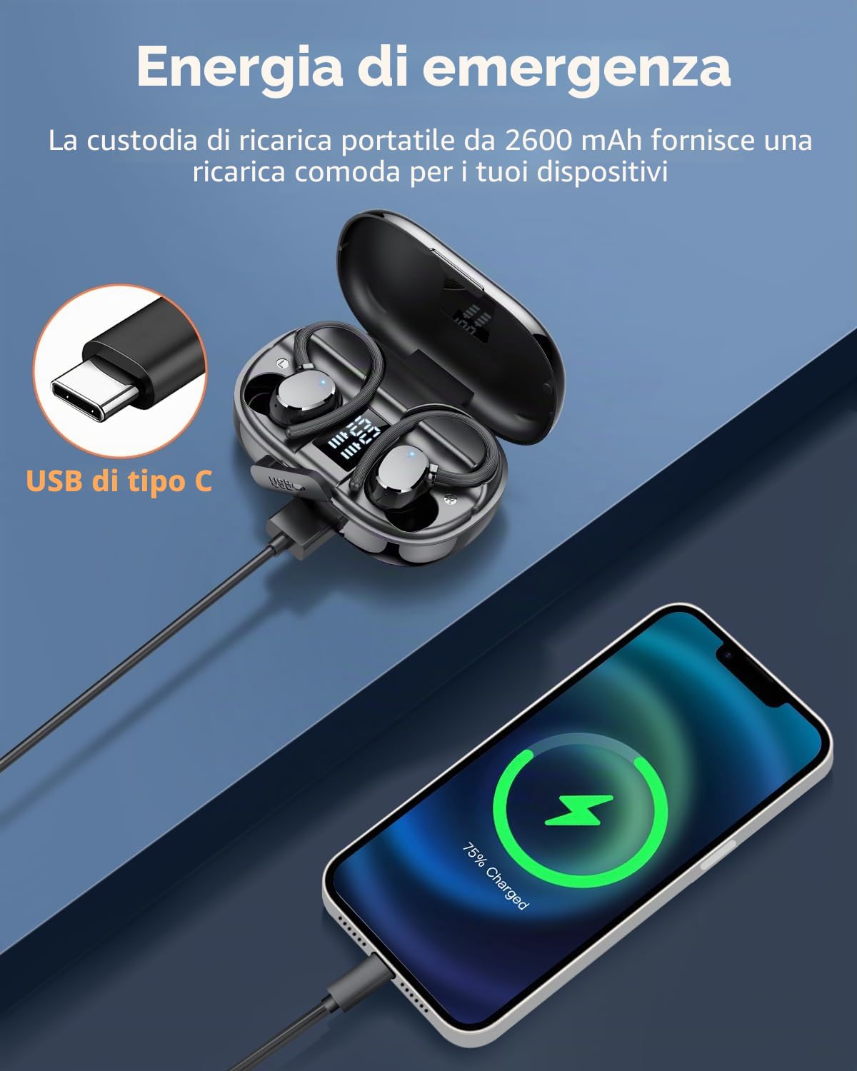 Cuffie Bluetooth, 2025 nuovo Auricolari Bluetooth 5.3 Stereo HiFi con 4 ENC Mic,Cuffie Wireless con LED Display 128Ore, Cancellazione Rumore Cuffiette Bluetooth, Touch Control, IP7 Impermeabile