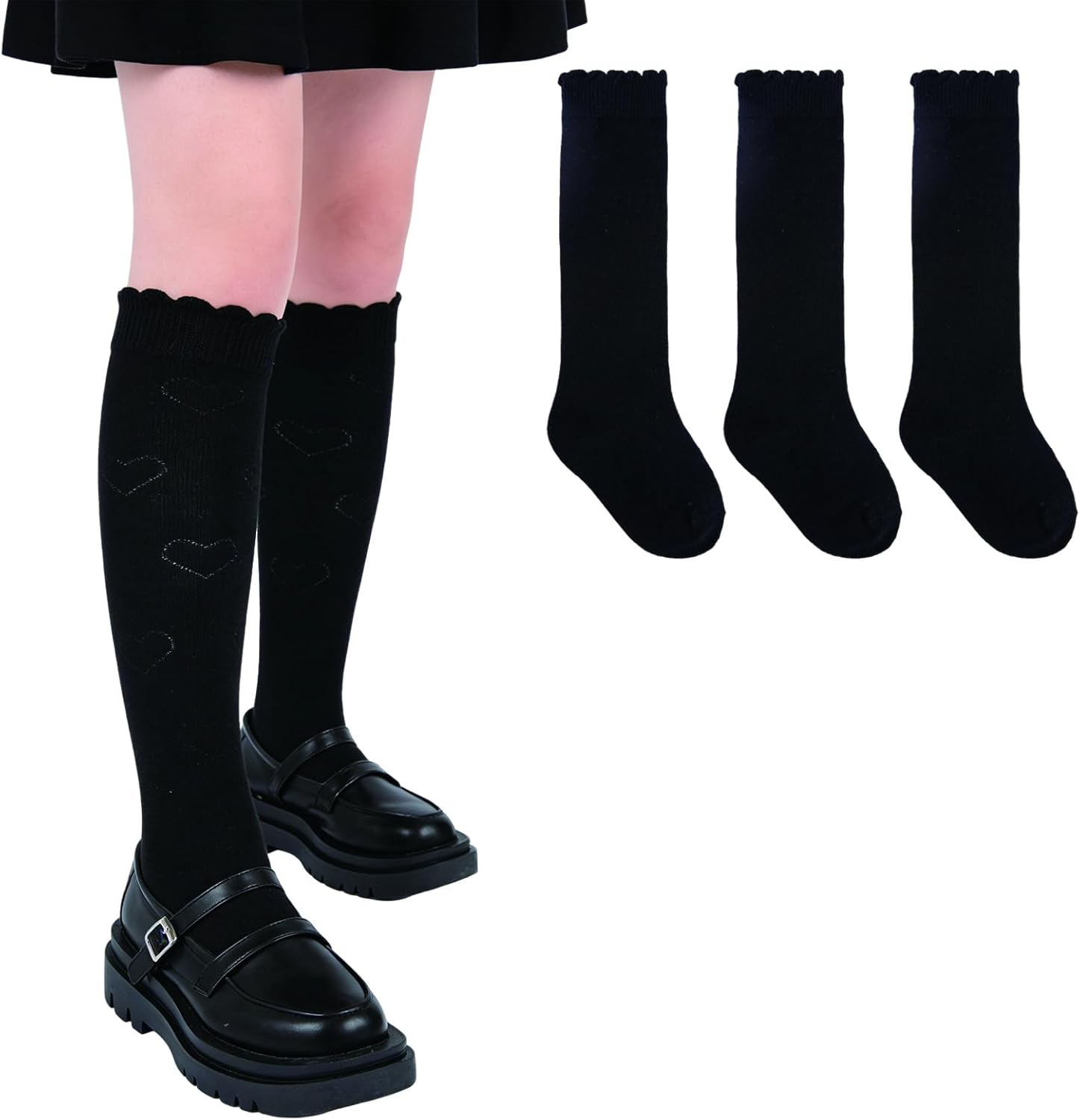 Girls Knee High Socks Seamless Cotton School Uniform Long Socks Kids Over the Calf Sock 4-12 Years