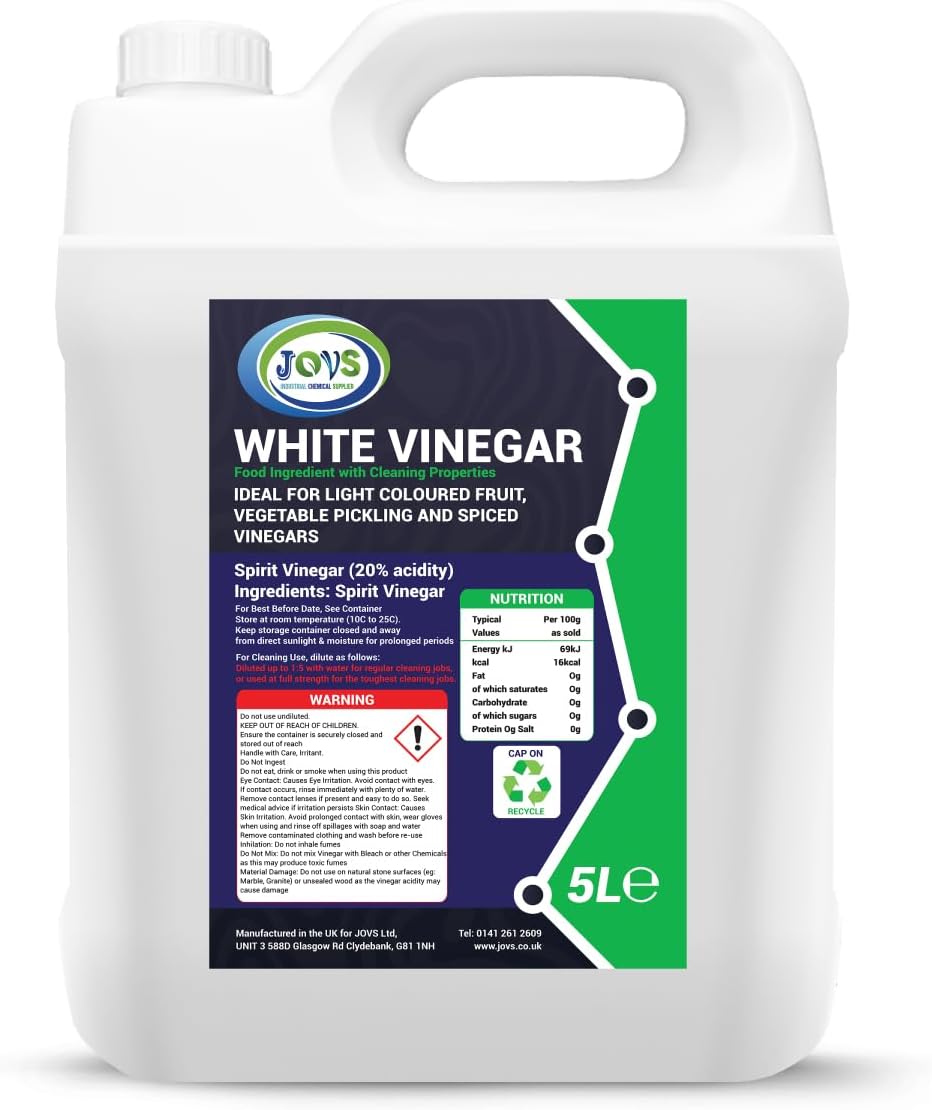 JOVS High-Strength White Vinegar 20% 5L (Food Grade) | Extra-Strong Multi-Purpose Cleaner for Home, Laundry, Garden & Outdoor Patio Maintenance | Natural & Biodegradable