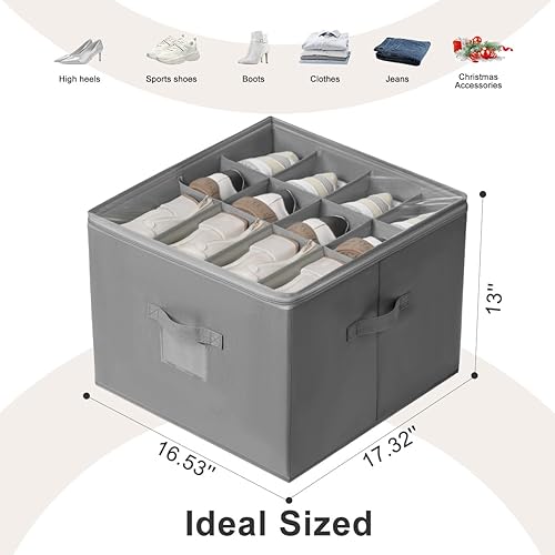 Miniatura 3 de DIMJ Paquete de 2 organizadores de zapatos para armario, 24-36 pares de cajas de almacenamiento de zapatos plegable, cajas de zapatos que ahorran