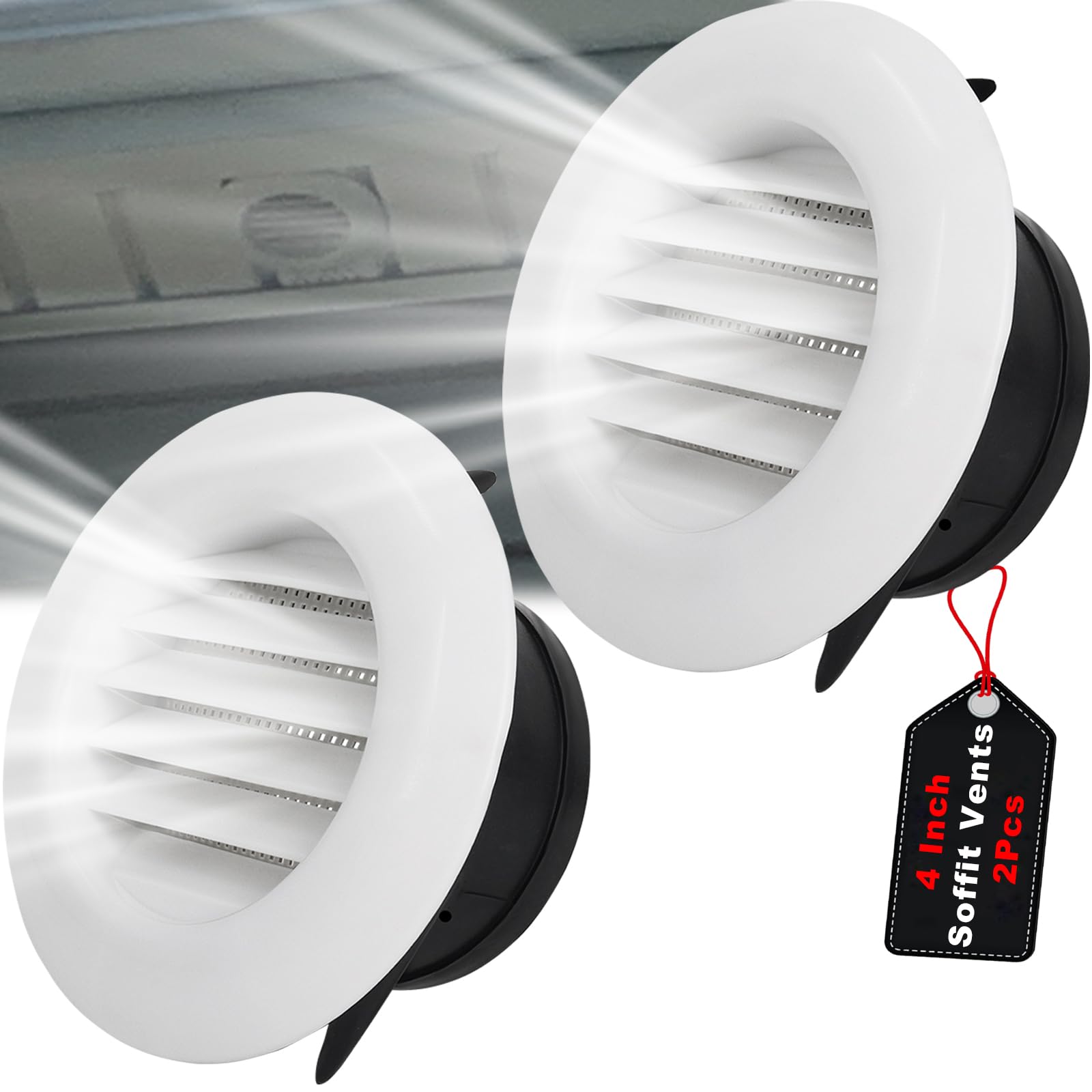 4 Inch Round Soffit Vent Kit for Bathroom, Kitchen, Office Exhaust Fan, White with Built-in Fly Screen