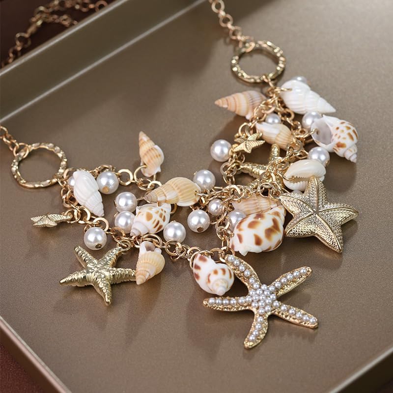 Shell Starfish Necklace Bracelet Conch Statement Chunky Necklace Mermaid Costume Jewelry Beach Jewelry for Women - Image 9