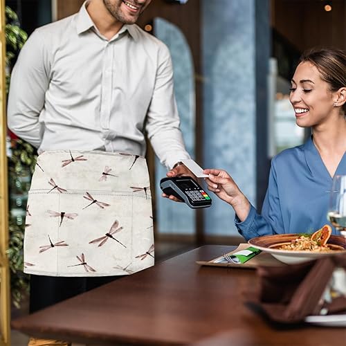 Miniatura 6 de KOBLEN Paquete de 3 delantales de libélulas de estilo japonés con 3 bolsillos, impermeables, delantales de media cintura para mujer, para cocinar,