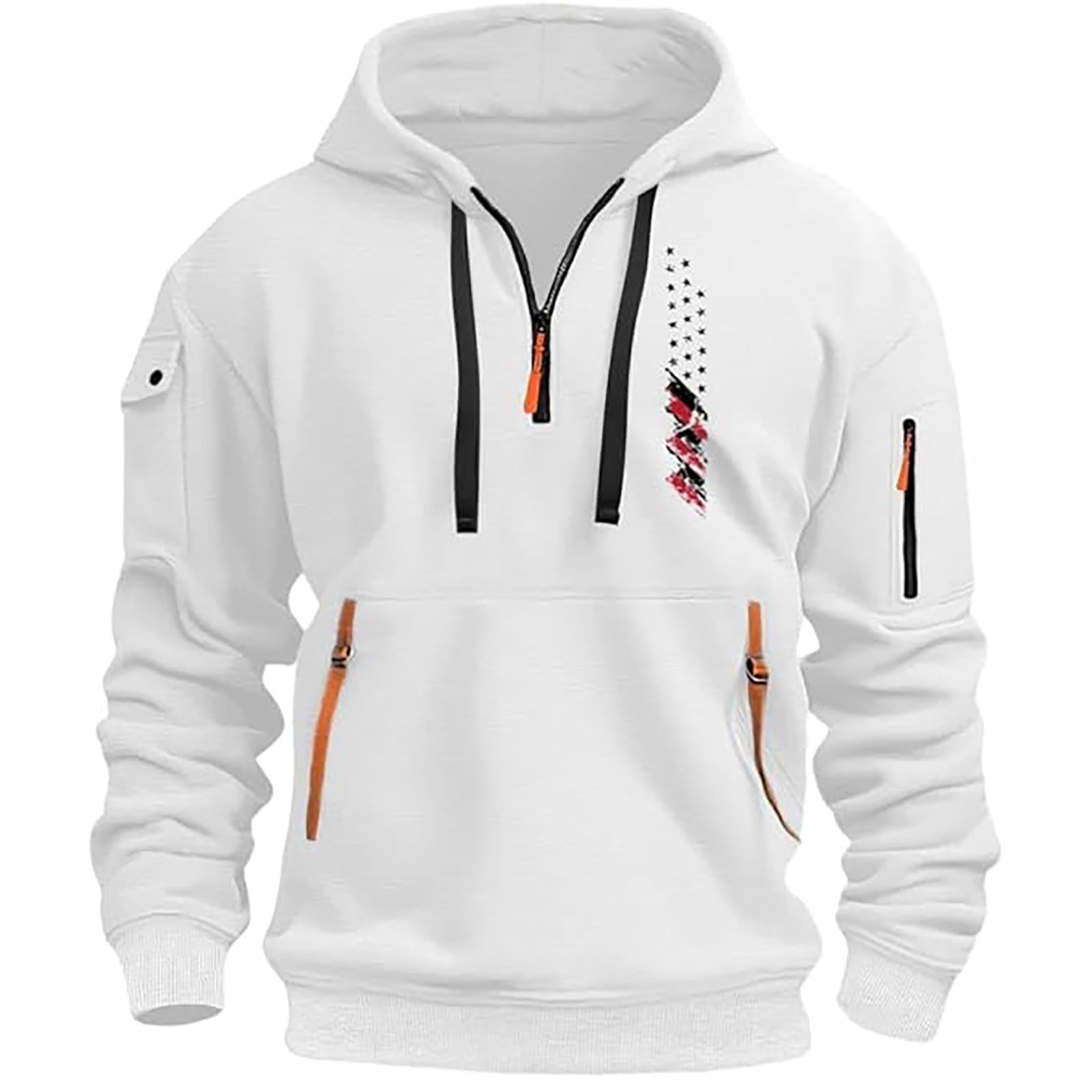 Chaquetones Hombre Invierno Suéter con Capucha Y Cordón Bolsillo Informal, Estampado Moderno para Sudadera Morada (White, L) Cortavientos Camiseta Sin Mangas Ropa Playa Camisa Boxeo