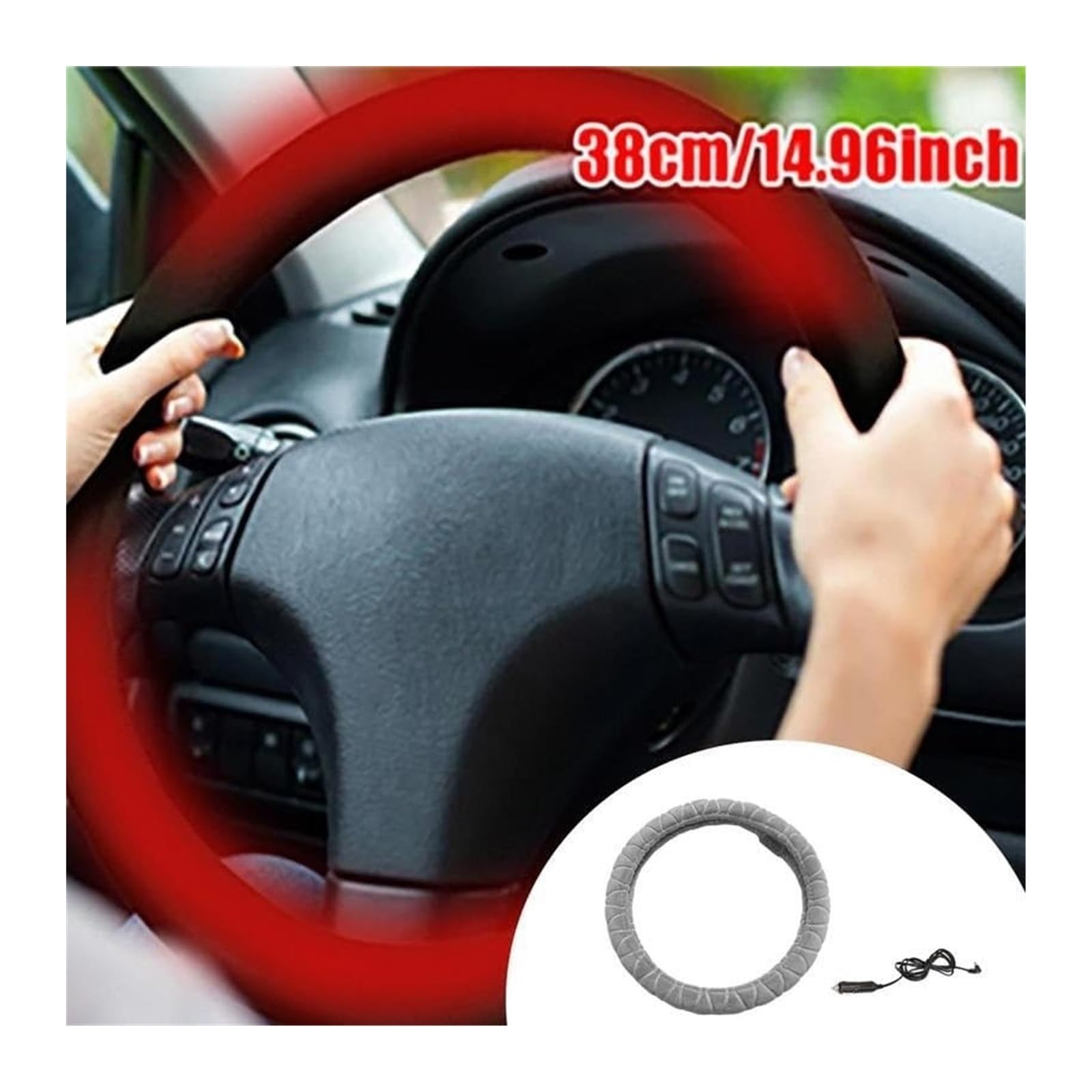 Cubierta Volante Automóvil para Funda Volante con Calefacción 12 V Felpa Suave Universal para Accesorios Coche Fundas para Protector