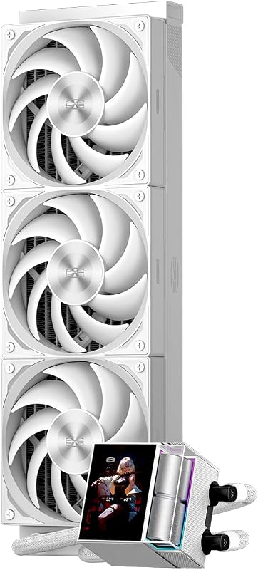 PCCOOLER DS360 360mm AIO CPU Cooler with 2.4-Inch Display, White | 315W TDP, 3 FDB PWM fans up to 2500 RPM and 90.56 CFM; for Intel LGA1851/1700/1200/115X and AMD AM5/AM4.