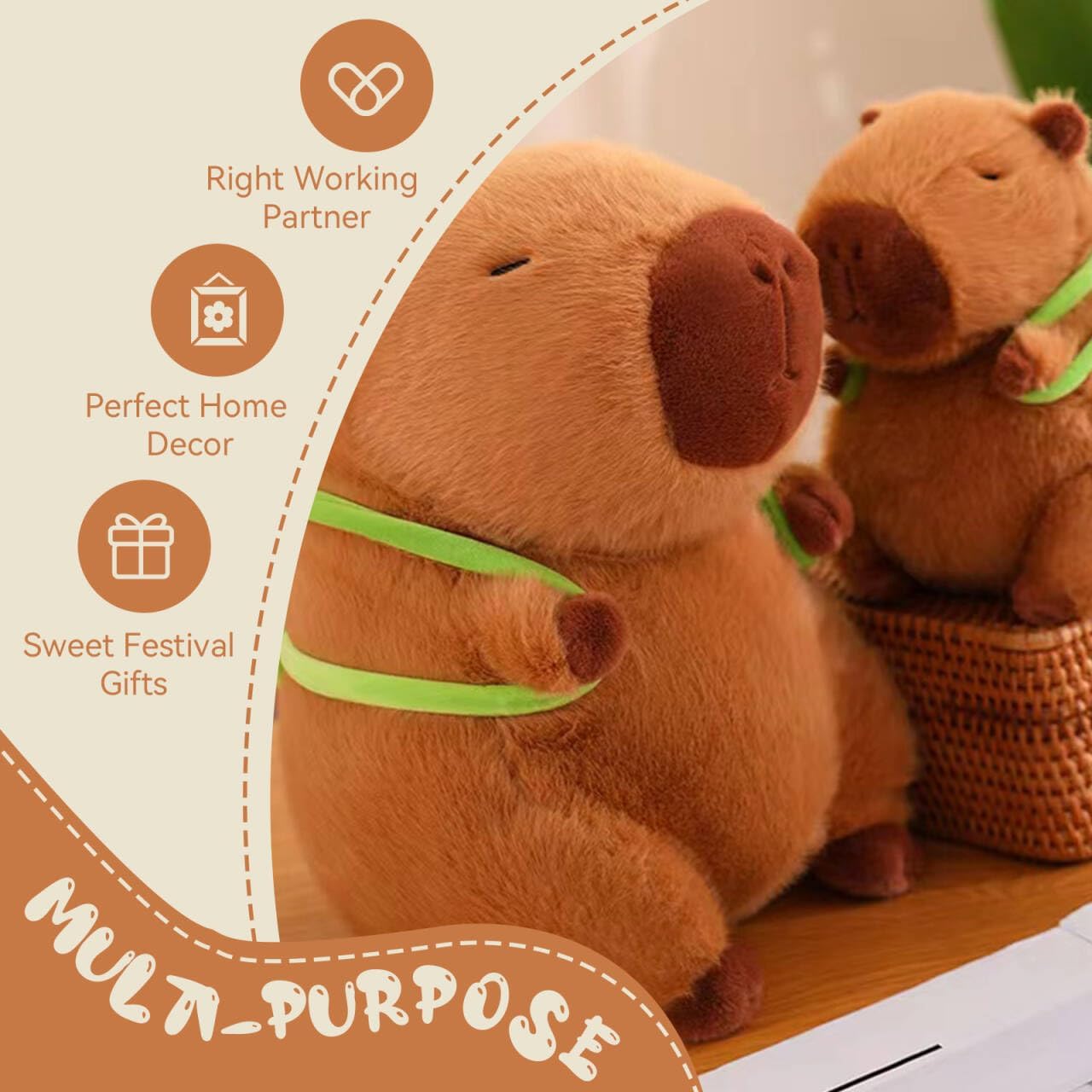 Capybara Stuffed Animals Plushies,Adorable Capybara Plush Toy with Removable Turtle Backpack,Soft Squishy Pillow Doll Toy,Unique Birthday Gifts for Kids Adult