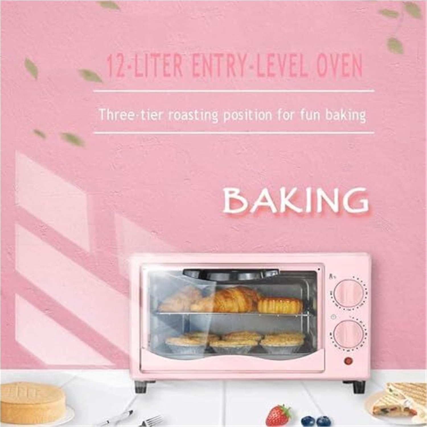 Multifunctional 12L Mini Air Fryer Toaster Oven, Countertop Convection Oven, Pink (Small Size)