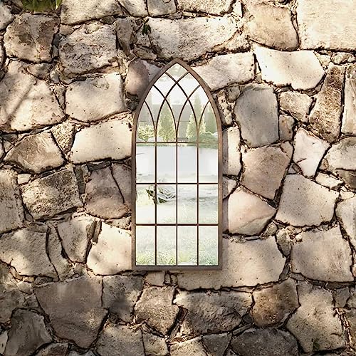 Miroir de jardin en fer robuste couleur sable effet rouille