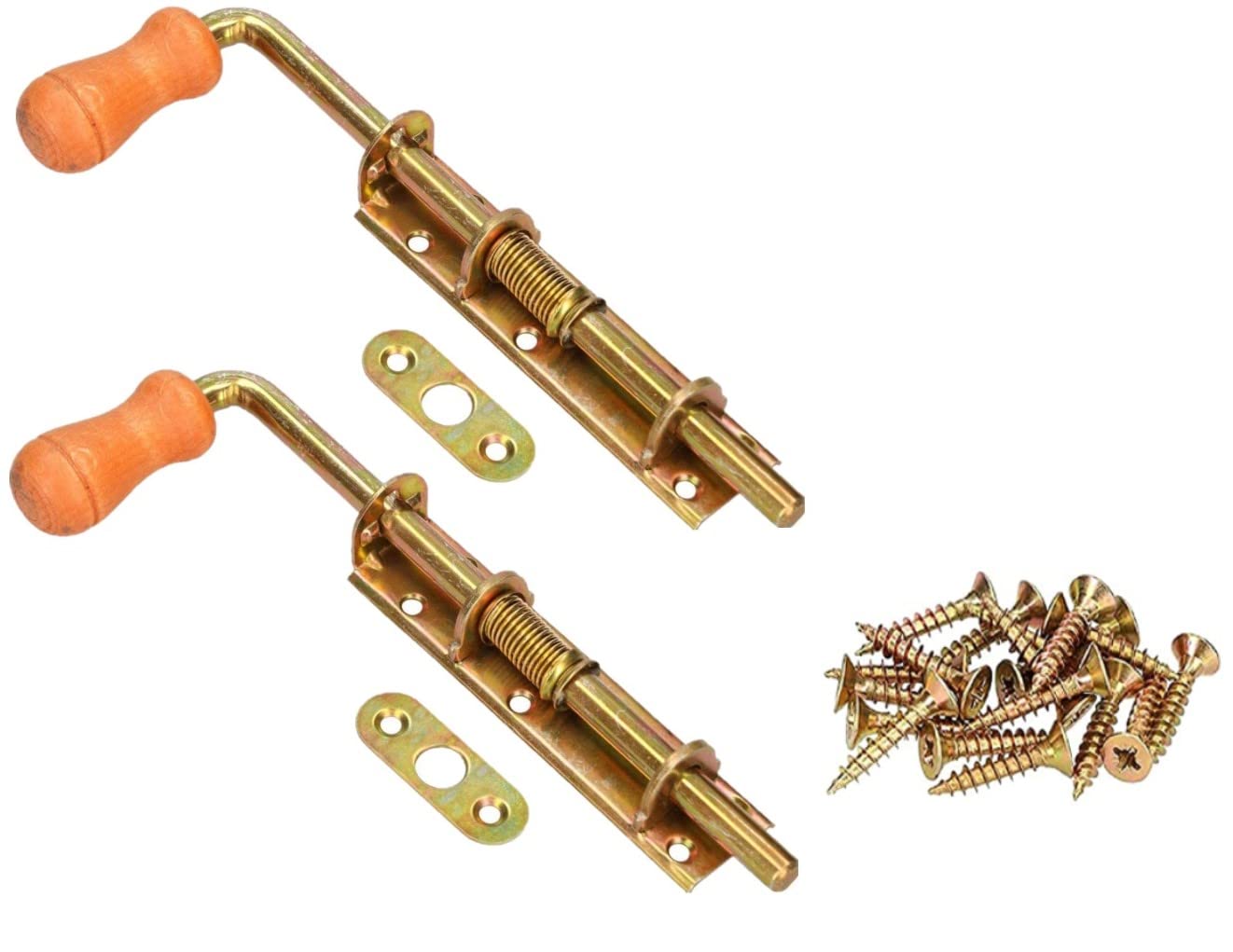 KOTARBAU® Set of 2 Spring Bolts, Bolt Door Latch, Galvanised Rustproof Wooden Handle, Weatherproof, with Suspension Gate Latch, 200 mm