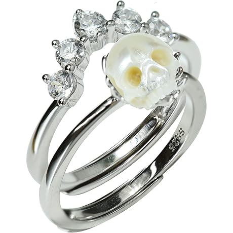 Pearl Skull Ring Queen with Crown