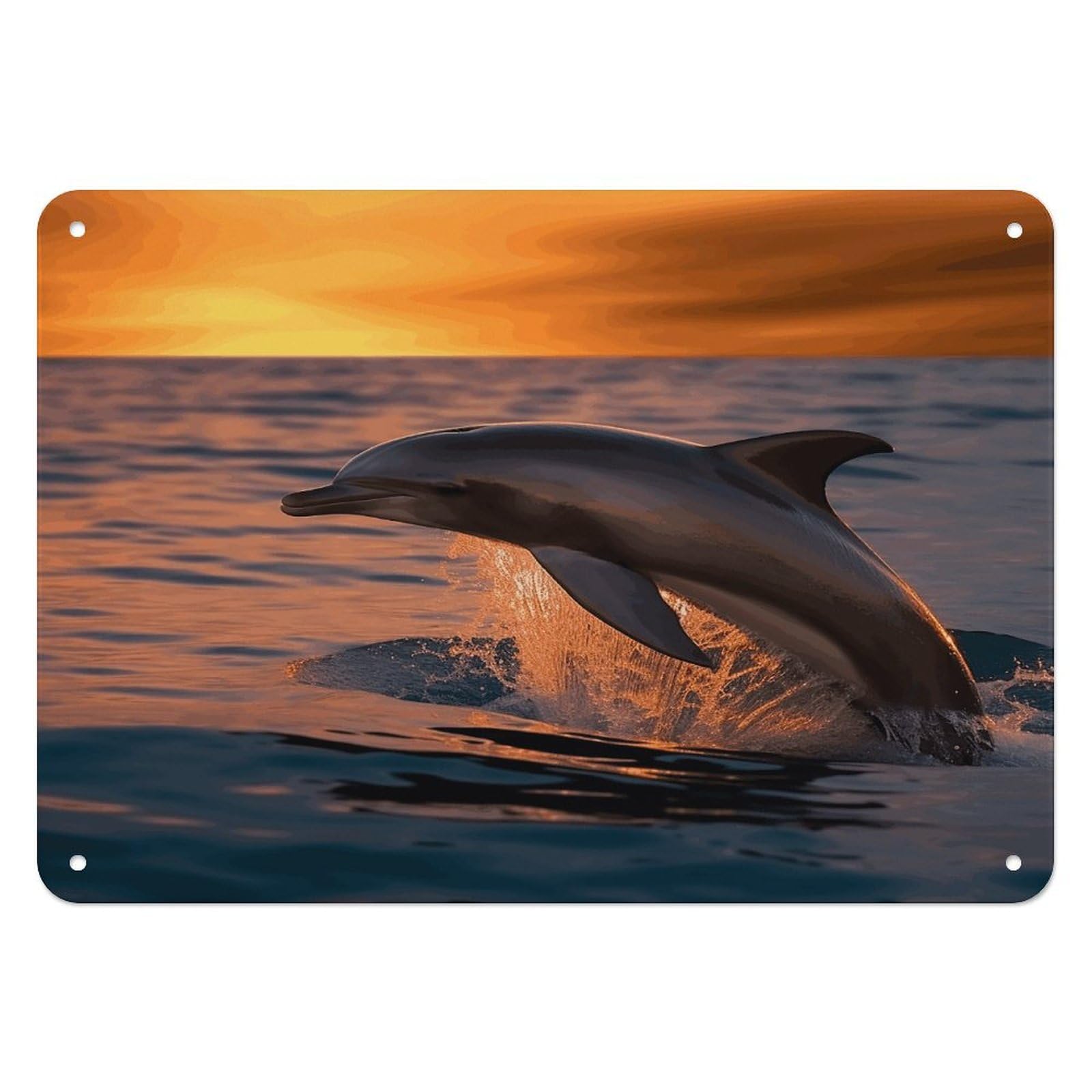 Fodpand Style Dusk Dolphin Retro Vintage Metal Tin Sign,Wall Art Decor Garden Plaque Poster For Bedrooms Yard Bars Pubs Patios Porches 7.9X5.5 Inch
