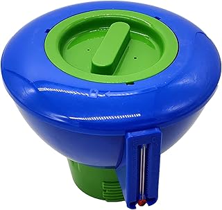 FUOBECIE Dozownik tabletek chloru, 18,7 cm pływający dozownik chloru, z termometrem do basenu, pływający dozownik chemiczny, urządzenie do basenów jacuzzi spa niebieski