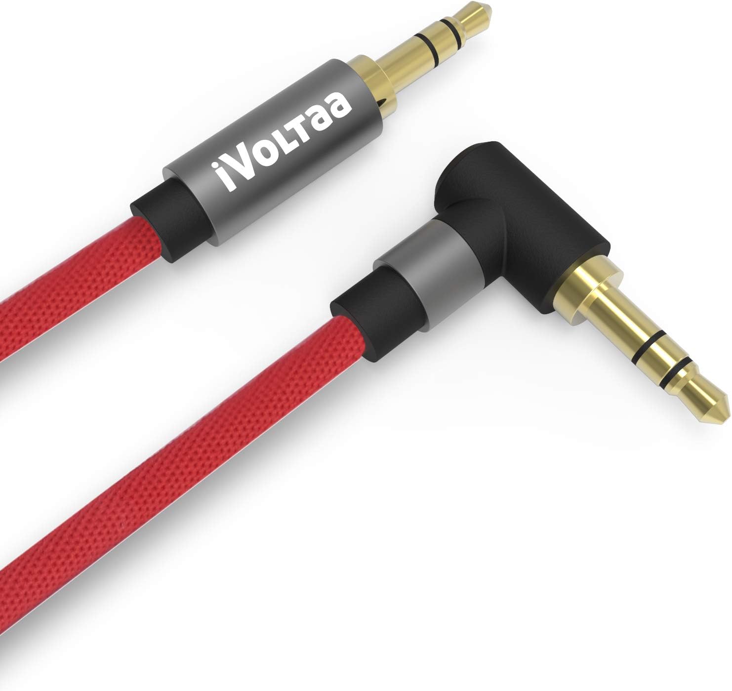 iVoltaa 3.5mm Metal Braided Aux (Auxiliary) Audio Cable - 6 Feet (1.8 Meters) - Red