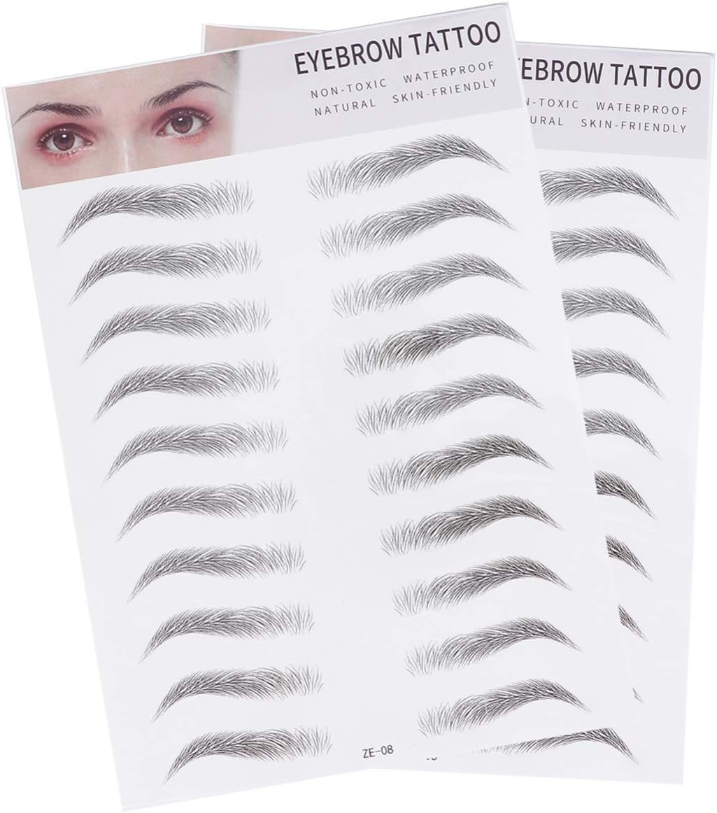 FRCOLOR 2Pcs 3D Eyebrow Transfers Sticker Tattoos Long Lasting Hair-Like Authentic Eyebrows Shaper Brow Makeup Grooming Shaping Sticker for Woman Man (Black)