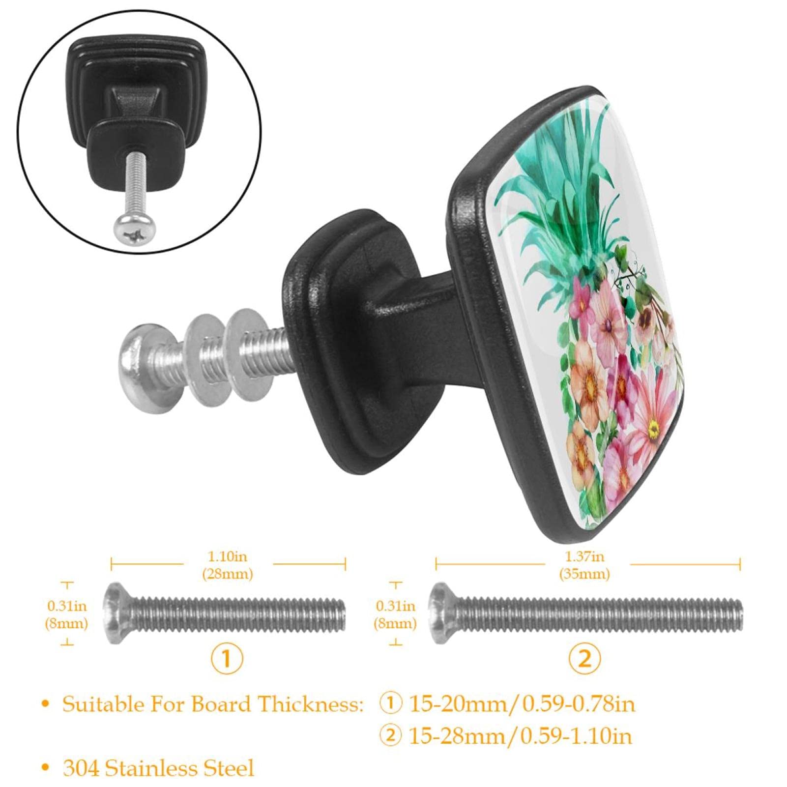 TBOUOBT 12er-Pack Küchenschrankknöpfe, Schubladenknöpfe, Kommodenknöpfe, Schubladengriffe, Kommodenschubladen, Griffknöpfe,Tropische Frucht Ananas hawaiische Blume