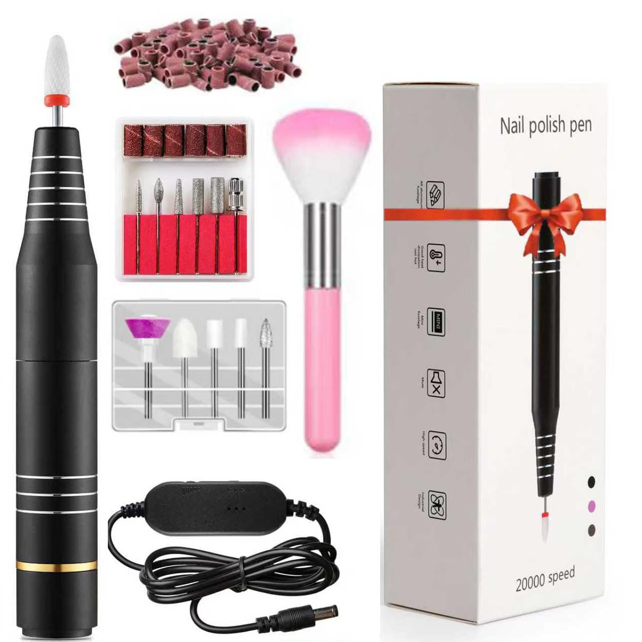 Electric Nail Drill Ultra-Quiet Low Vibration Electric Nail File Portable Electric Nail File for Crystal Gel Nails Manicure