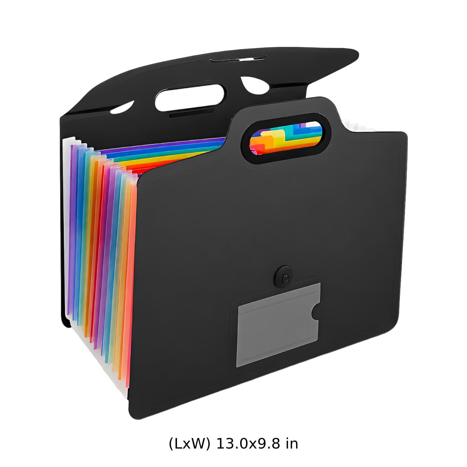 Erweiterbare Aktenmappe mit Griff, 13 Fächer Dokumentenmappe für A4-Unterlagen, Faltenordner mit Regenbogen-Trennblättern und Gummibandverschluss für Büro, Geschäft, Zuhause, Schwarz