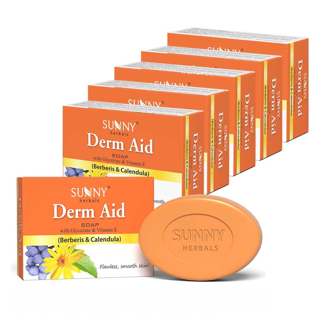 Sunny Herbals Derm Aid Soap | Helps Relieve Skin Itching | Soothes Dry & Flaky Skin | Calms Irritation | Gentle on Sensitive Skin | Herbal Formula | For Daily Use | Clean & Clear Skin Naturally, 75 gm (Pack of 6)