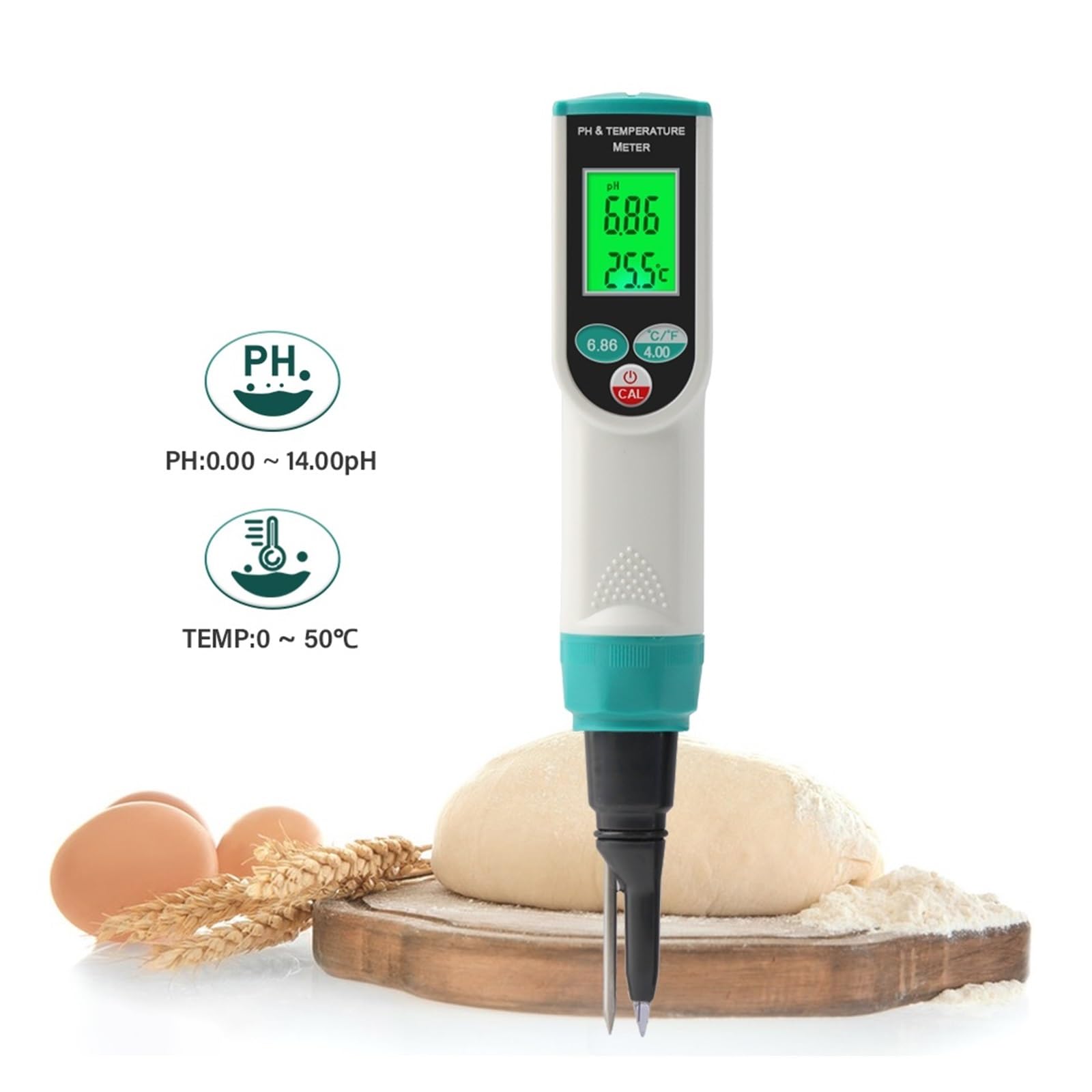 Tester miernika PH, Profesjonalny miernik PH żywności 0.00~14.00pH Temp Tester PH czujnik o wysokiej dokładności analizator kwasowości do konserw mięsnych ciasto serowe woda,Woda pitna, Hydroponika