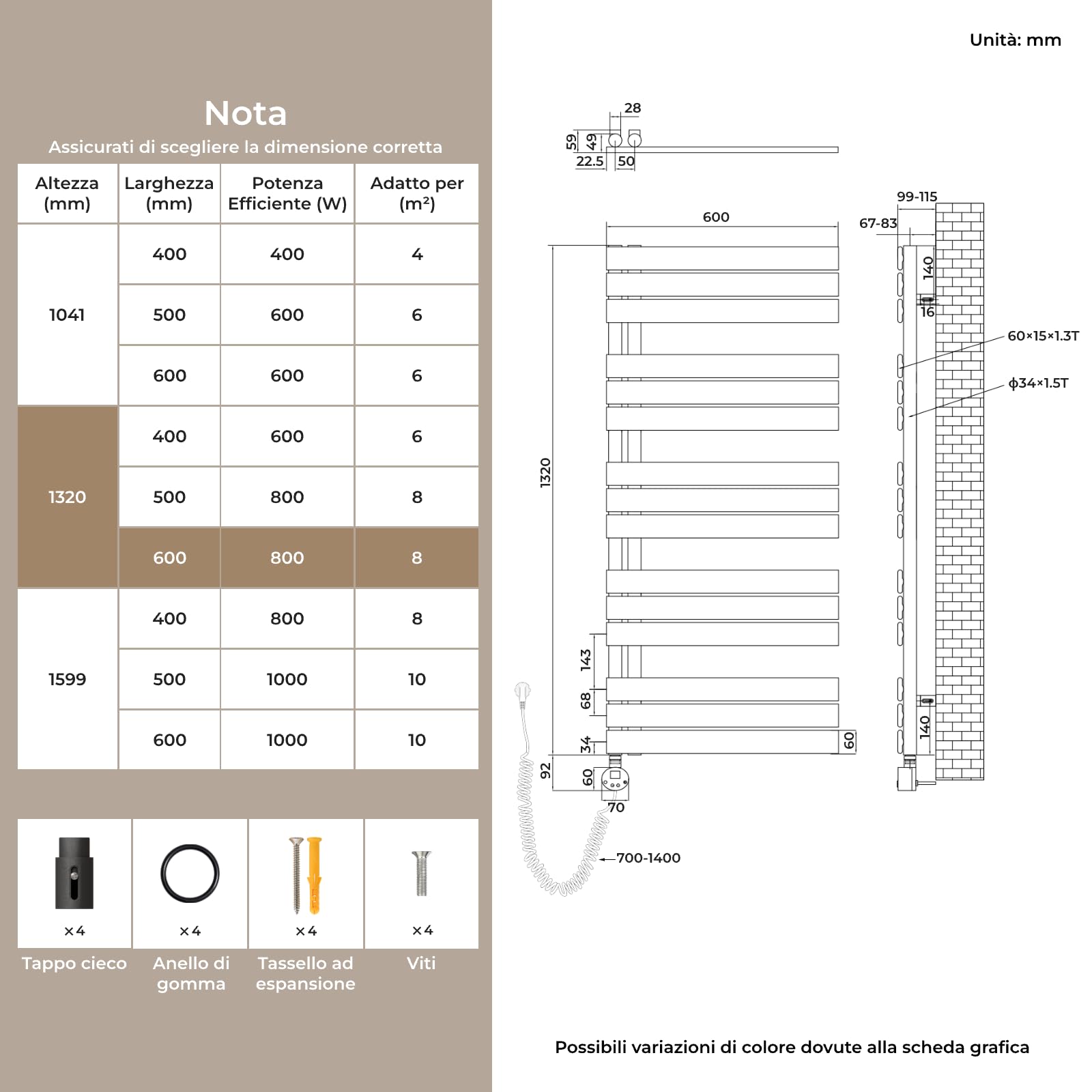 S'AFIELINA Scaldasalviette Elettrico Bagno WiFi 1320×600mm, termoarredo Elettrico Bagno con termostato, programmabile, LCD, 800 W, scalda Asciugamani Elettrico a Basso consumo, Antracite