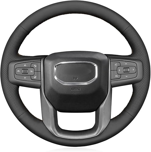 Vista 19 de MEWANT Funda para Volante para GMC Sierra 1500 / Sierra 1500 Limited/Sierra 2500 / Sierra 3500/ Yukon (XL) Envoltura de Volante Cosida a Mano Cuero