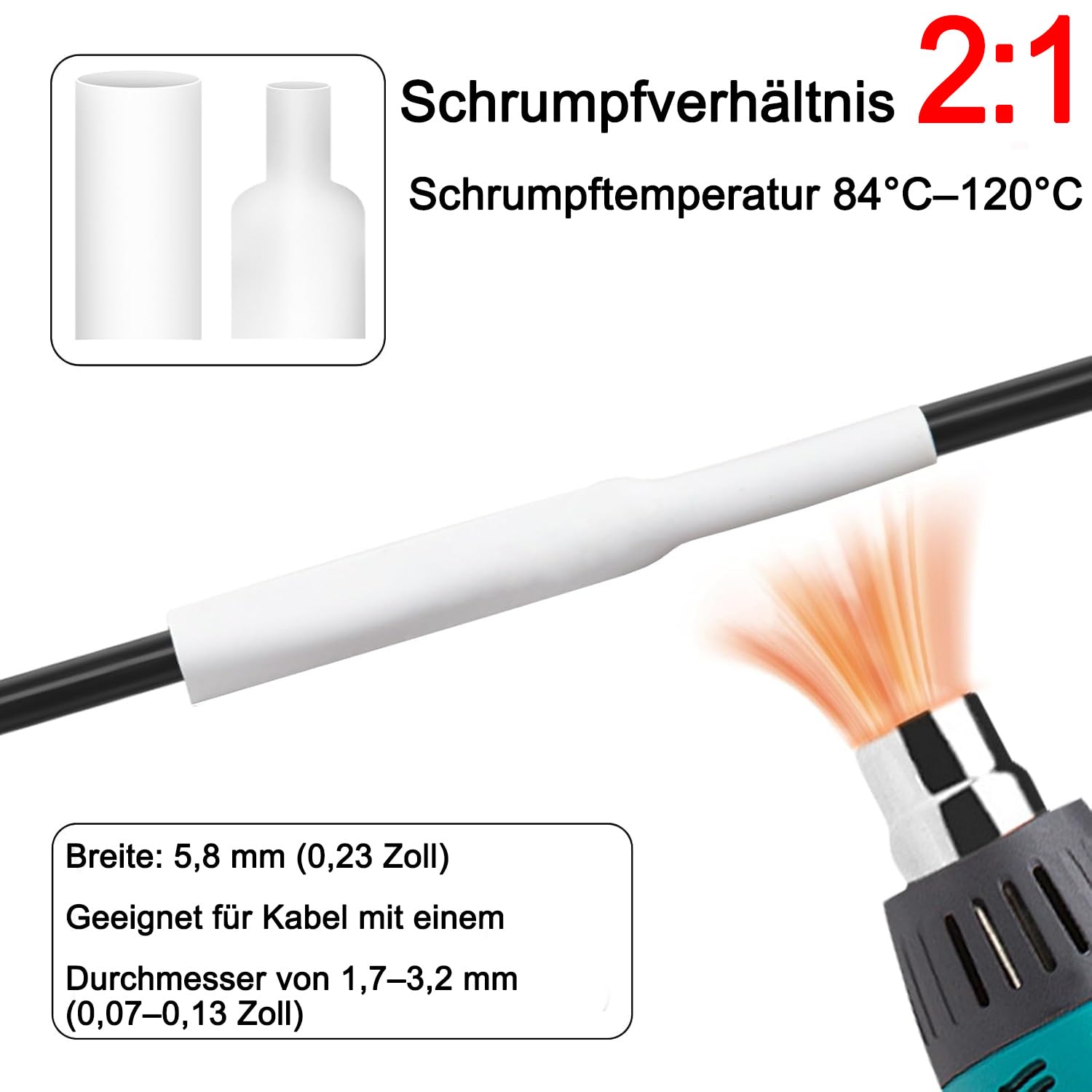 50er-Pack Ersatz für 5,8 mm HSE-211 Schwarz auf Weiß Kompatibel Ptouch