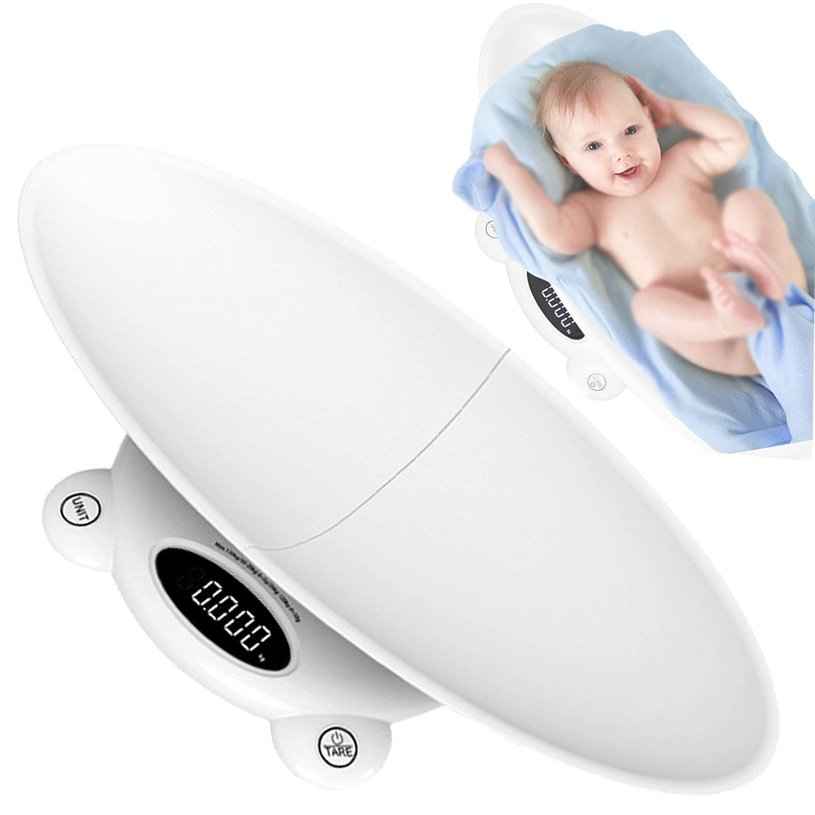 BáScula para Mascotas,BáScula Bebe,BáScula para BebéS con FuncióN De RetencióN Pantalla LCD con Pilas(MáX:120Kg) Blanco.