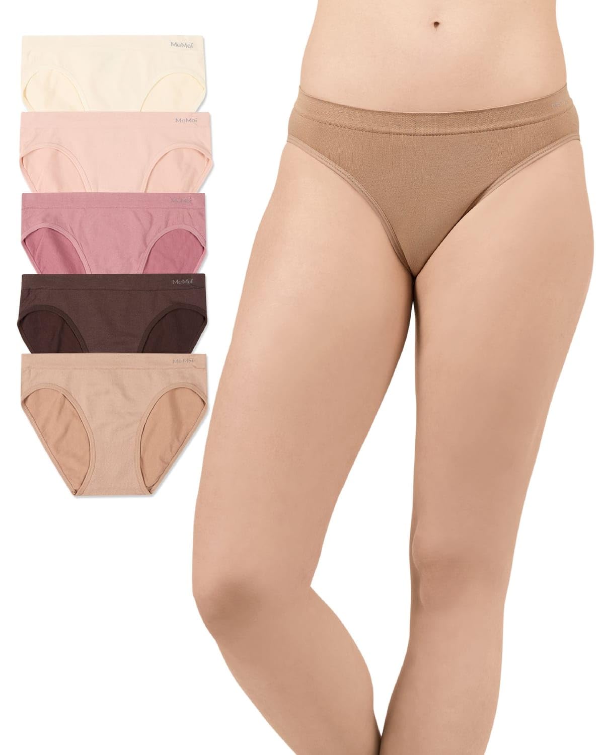 MeMoi Women's Seamless Bikini Panties 5 Pack, No Show Underwear