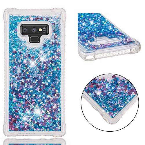 Coque Galaxy Note 9 Lemaxeler transparente en silicone TPU souple à paillettes bleues