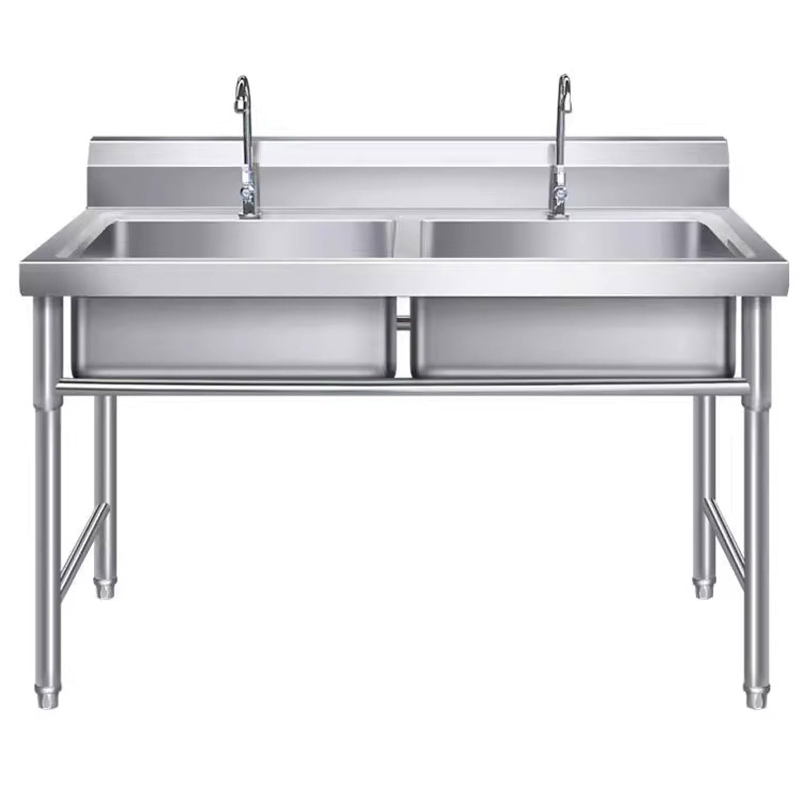 WIQUYBML Utility Sink Large Double Bowl,304 Stainless Steel Commercial Hand Wash Basin with Cold Water Tap for Outdoor,Garage,Laundry,Backyard 100cmx50cmx80cm