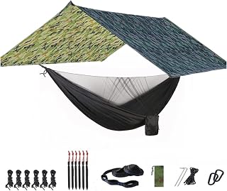 Swing Set Camping Hammock with Net and Rainfly Tarp, 118 * 118 Inch, Portable Waterproof and UV Resistant Hammock Tent for Indoor, Outdoor Suspended Swing (Color : Camouflage and Black)