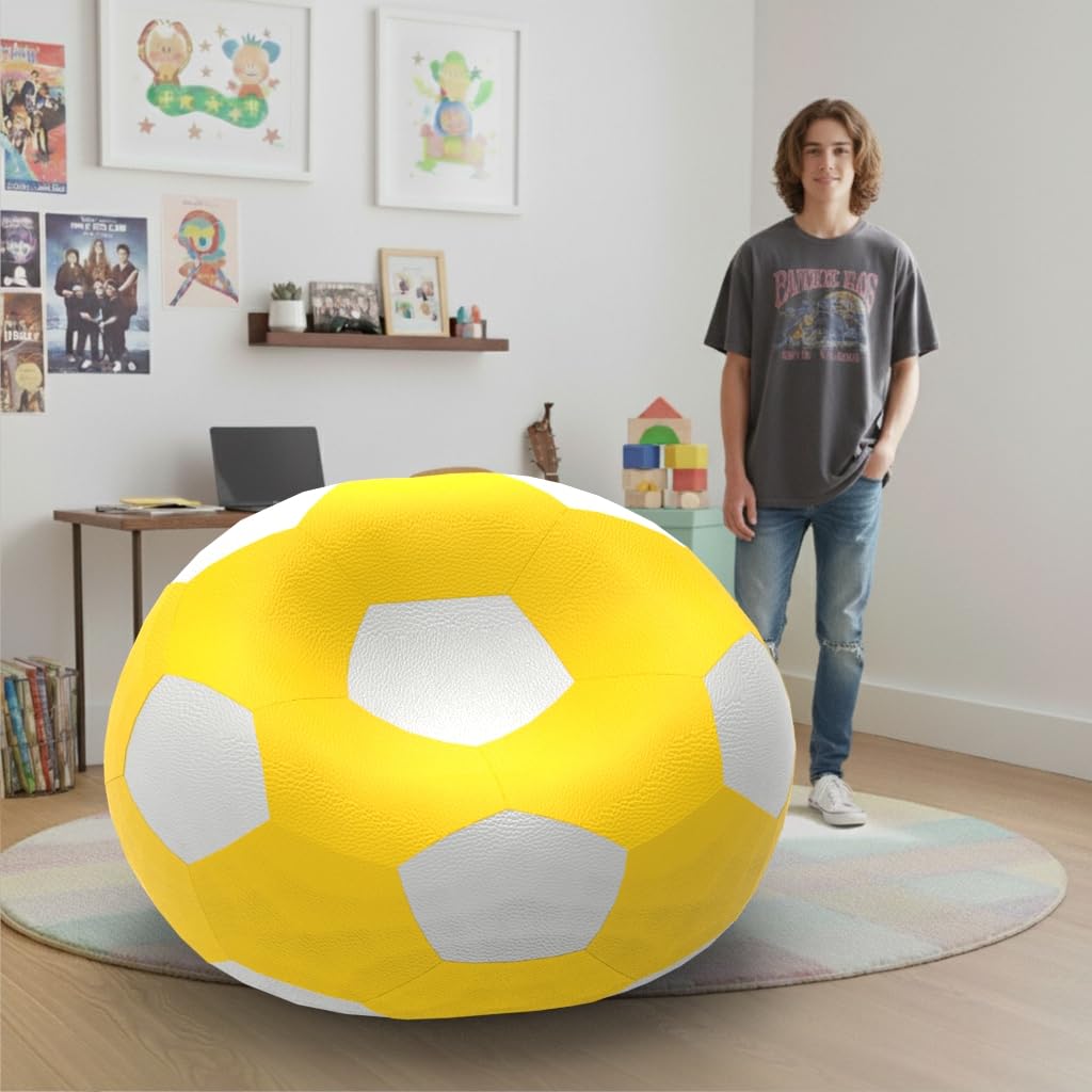 Bean Bag Chair Cover | Size: 2XL | Color: Yellow White | Without Beans | Premium Leatherette Cover (CMF 1670)-image-44