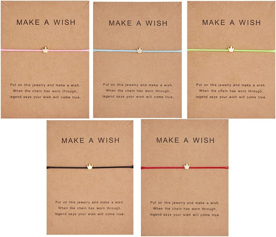 Simple Adjustable Braided Heart Shaped Bracelet with Wish Cards Star Wrap Wristband Bangle for Women Friendship Jewelry 5Pcs/Pack-Crown
