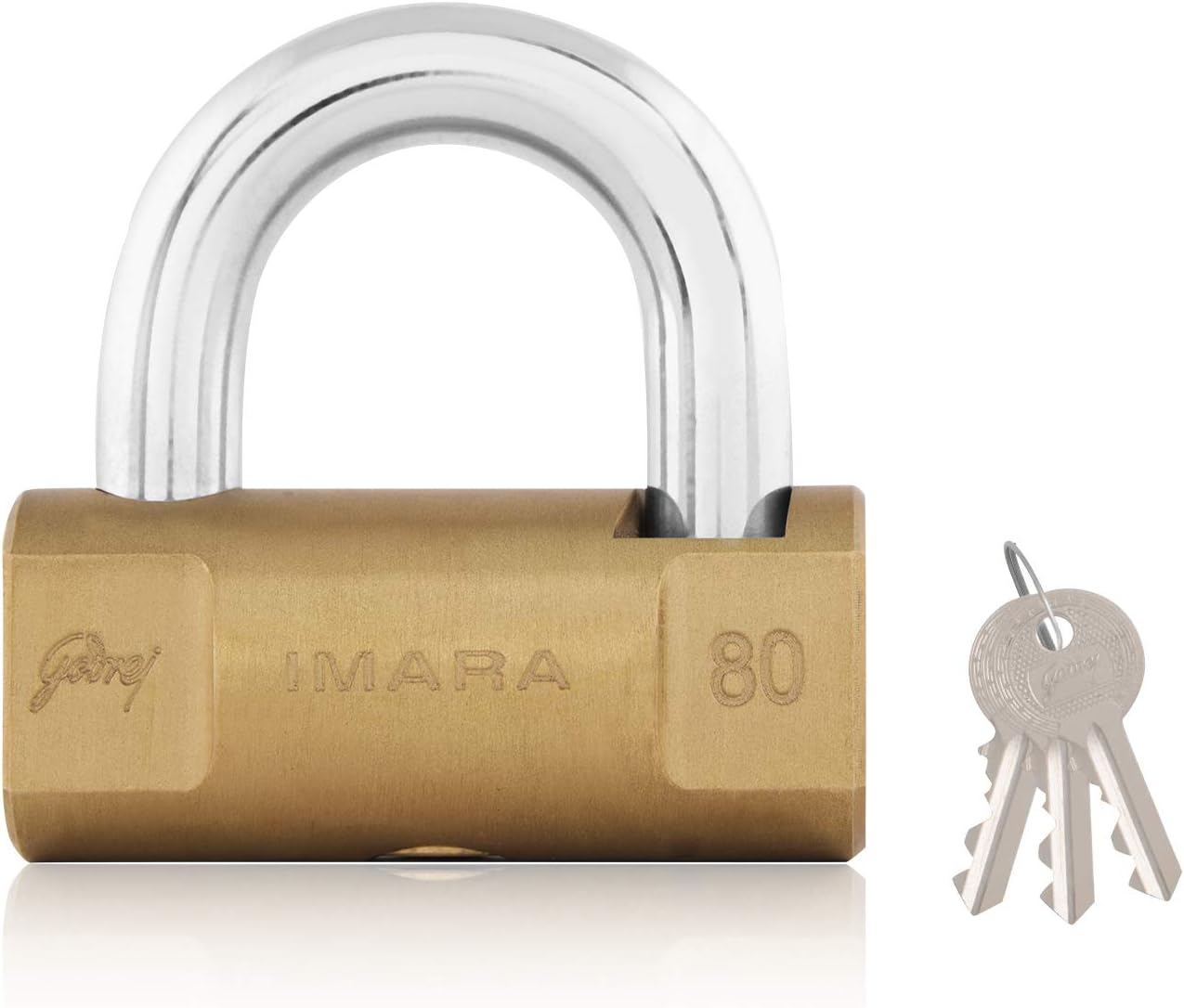 80 mm Imara Padlock with 3 Keys, Brass Finsih Lock for Shutters, Grills & Main Doors (Gold, Pack of 1)