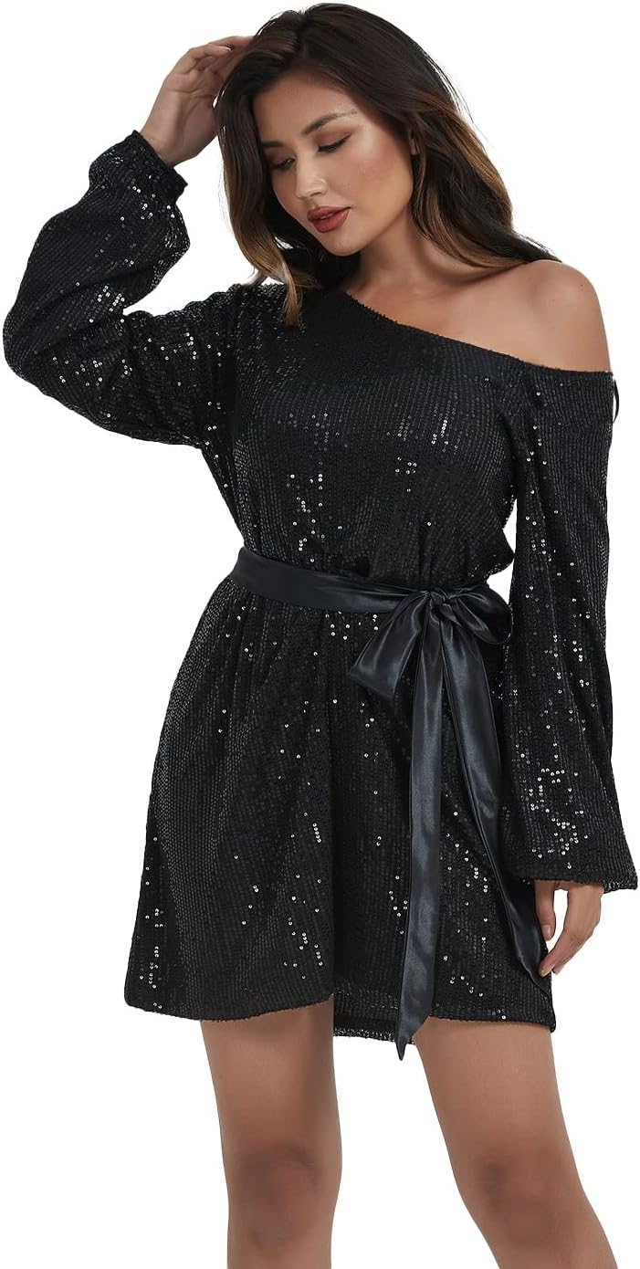 Anna-Kaci Womens Sequin Party Dress One Shoulder Club Evening Sparkly Dress, - Image 4