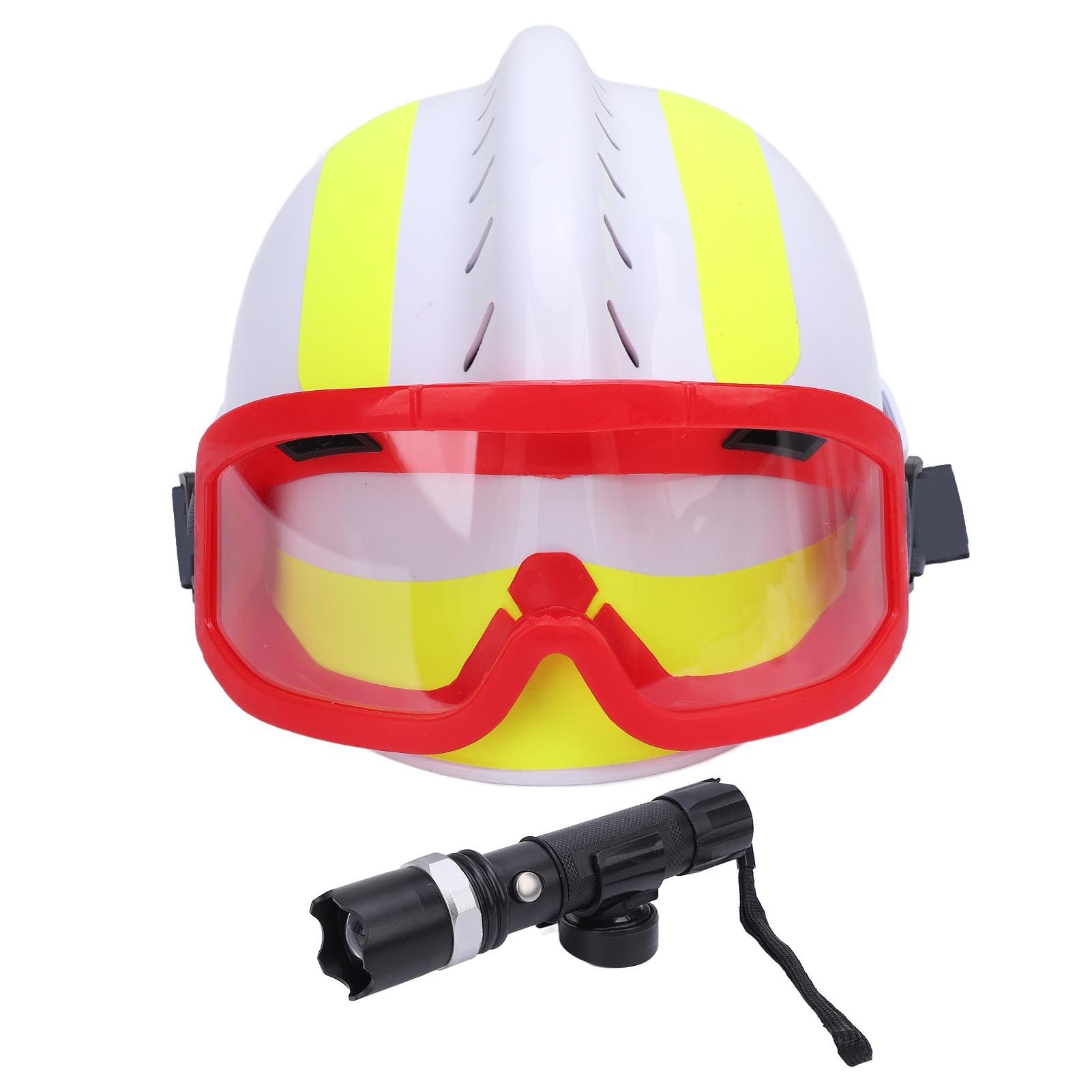 Casque de Sécurité Travaux en Hauteur, Casque de Sauvetage F2 avec Phare et Lunettes de Protection, pour Intervention d'Urgence (Blanc)
